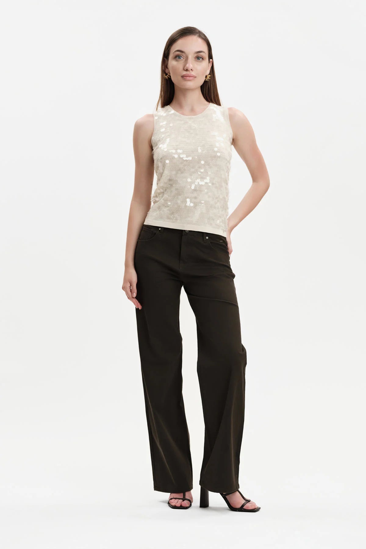 White Wise CANOTTA IN MAGLIA CON PAILLETTES - WW31028