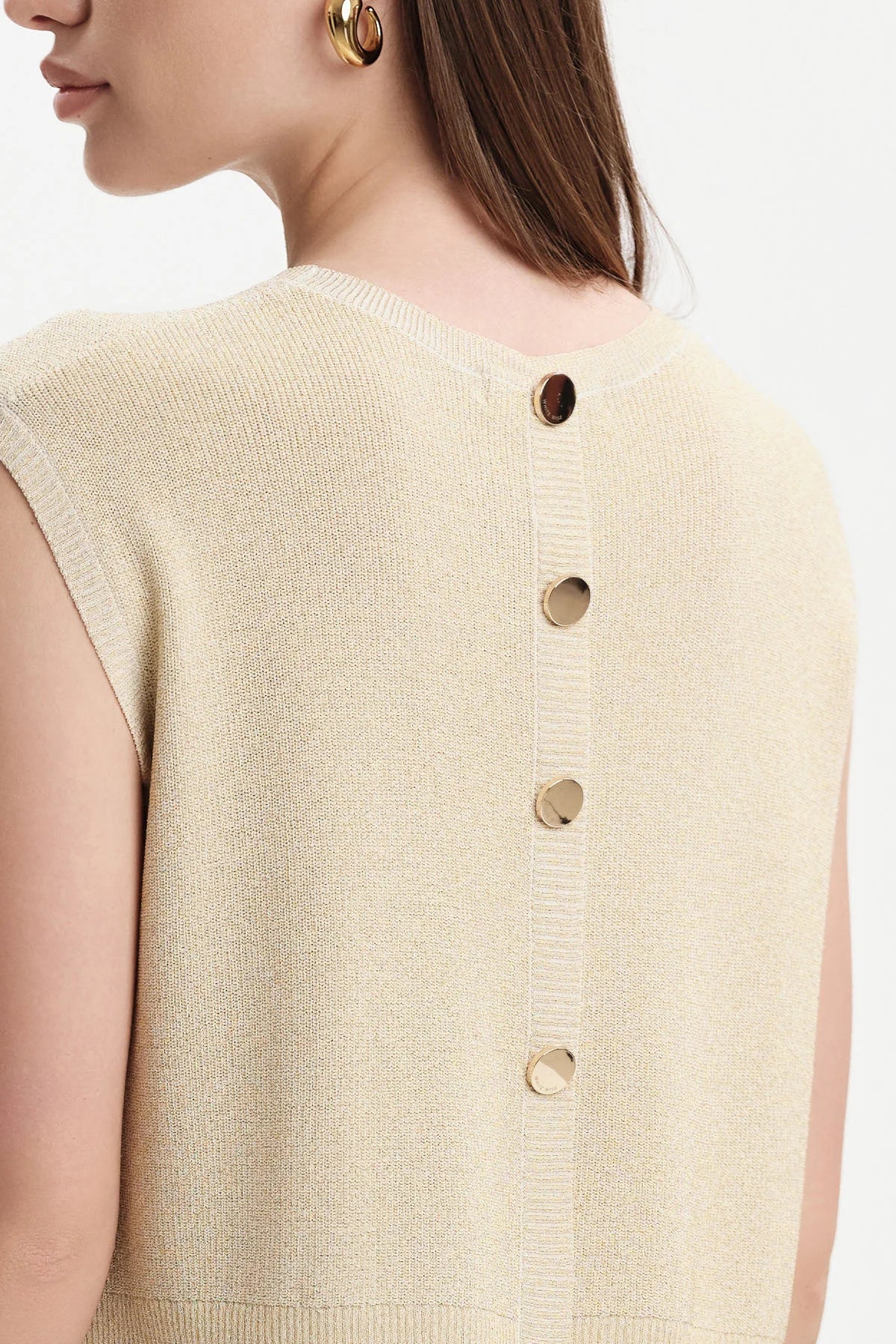 White Wise TOP IN MAGLIA LUREX CON BOTTONI ORO - WW31055
