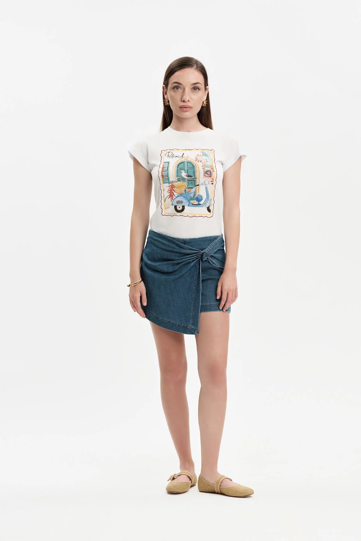 White Wise T-SHIRT POSTCARD CON VESPA - WW31111
