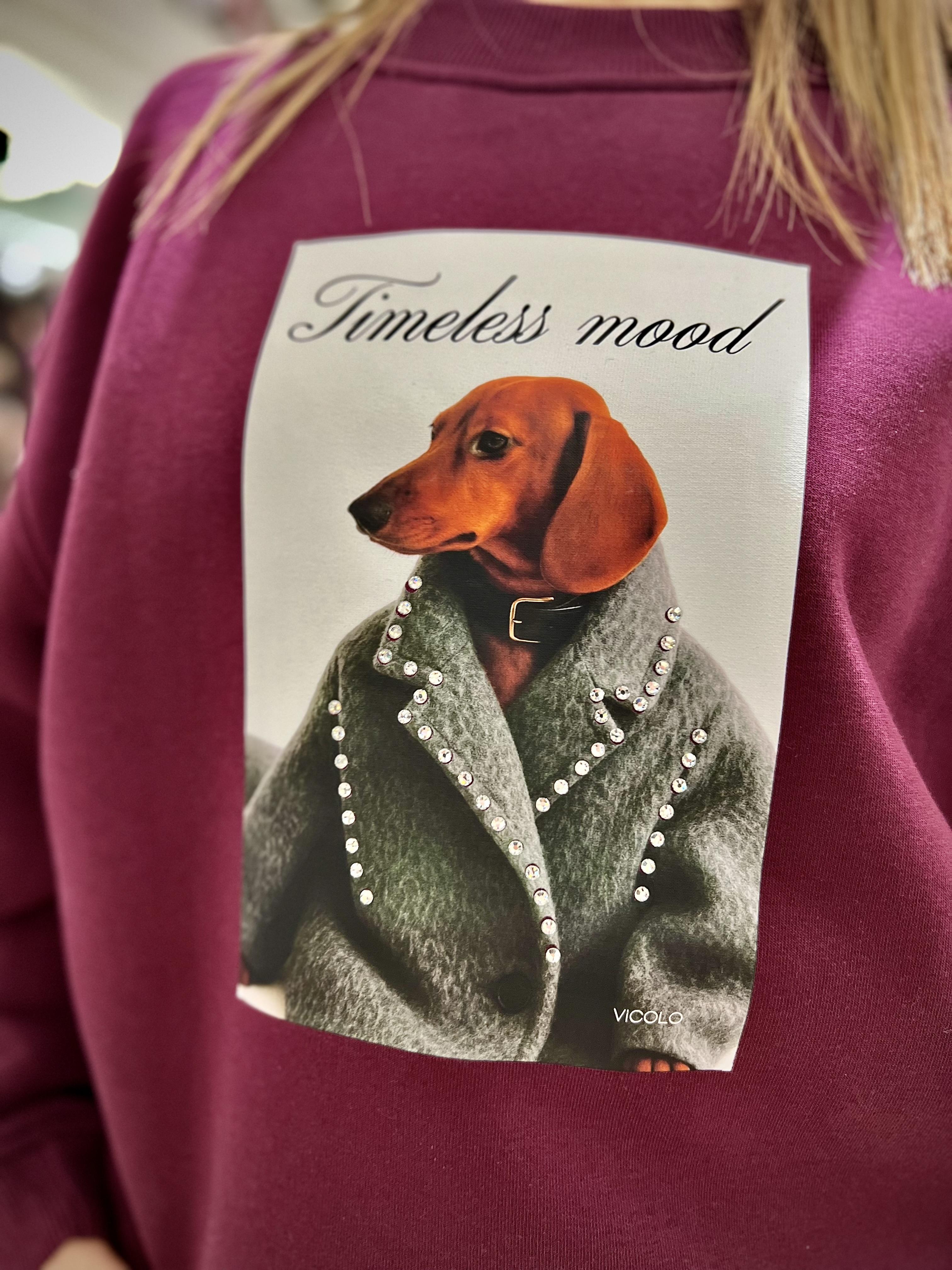 felpa con stampa cani vicolo RF0559BORDEAUX VICOLO