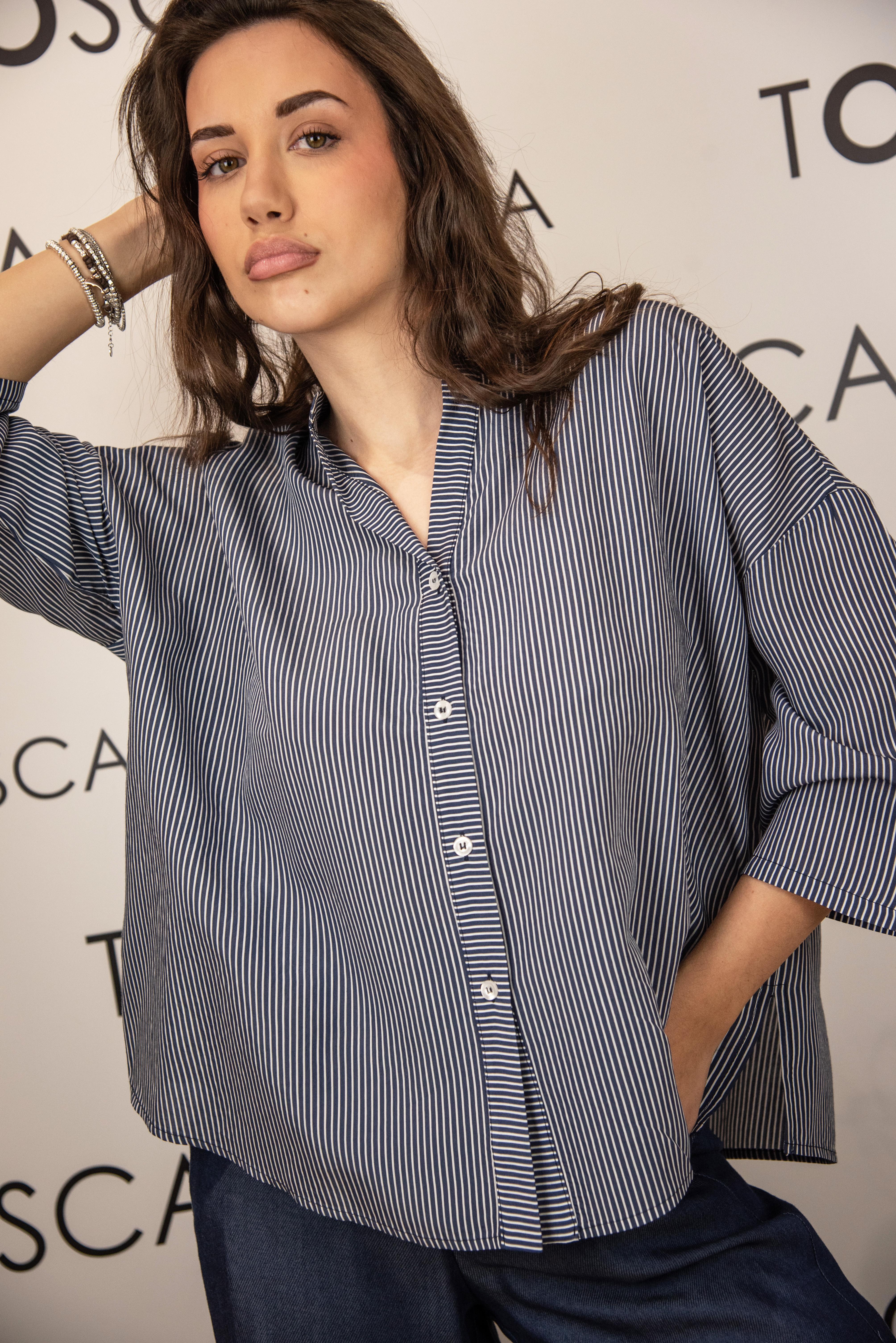 camicia rigata ferrone S7XBFMUCHOBLU/BIANCO FERRONE
