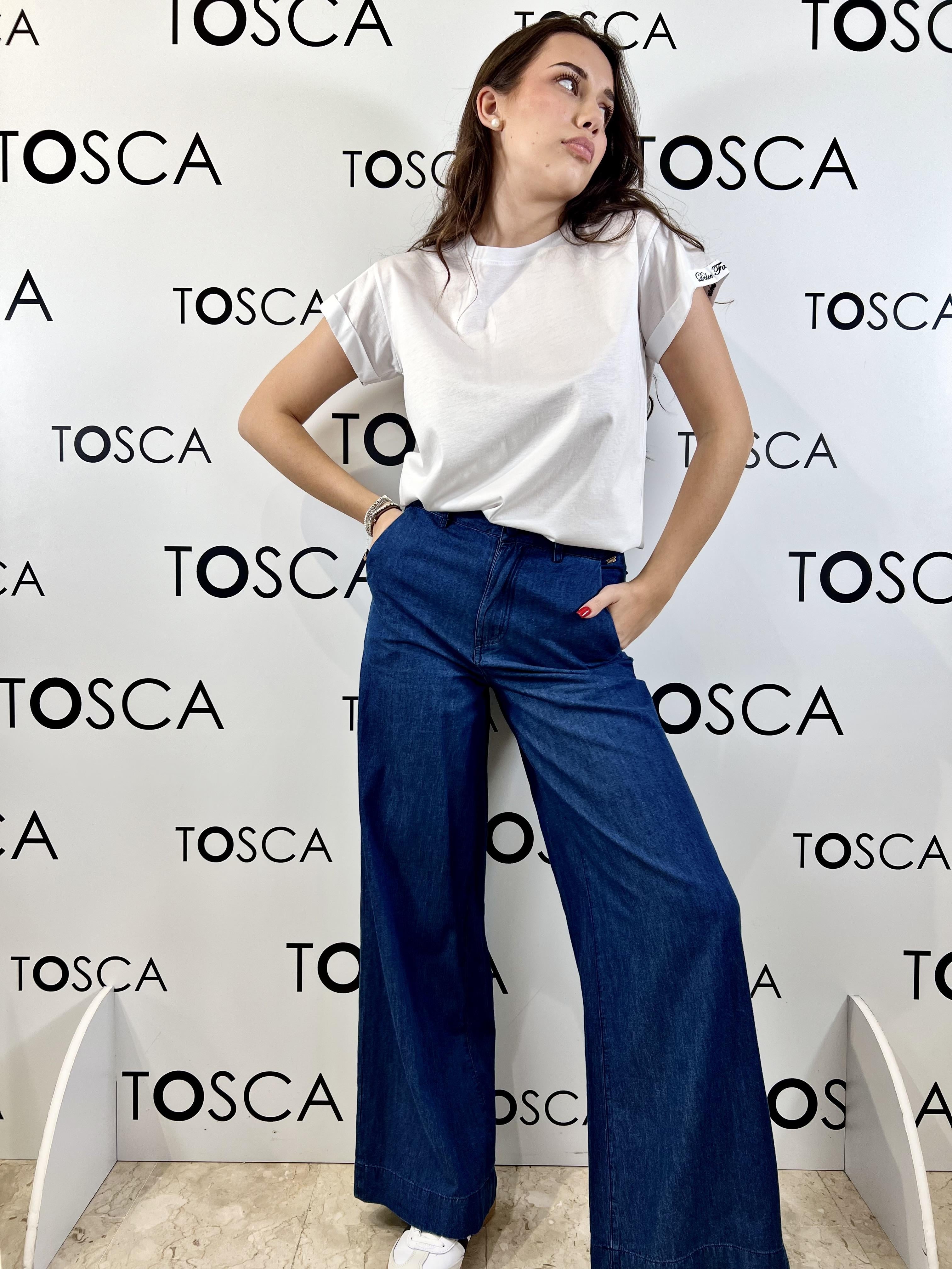 pantaloni ampi in chambray white wise