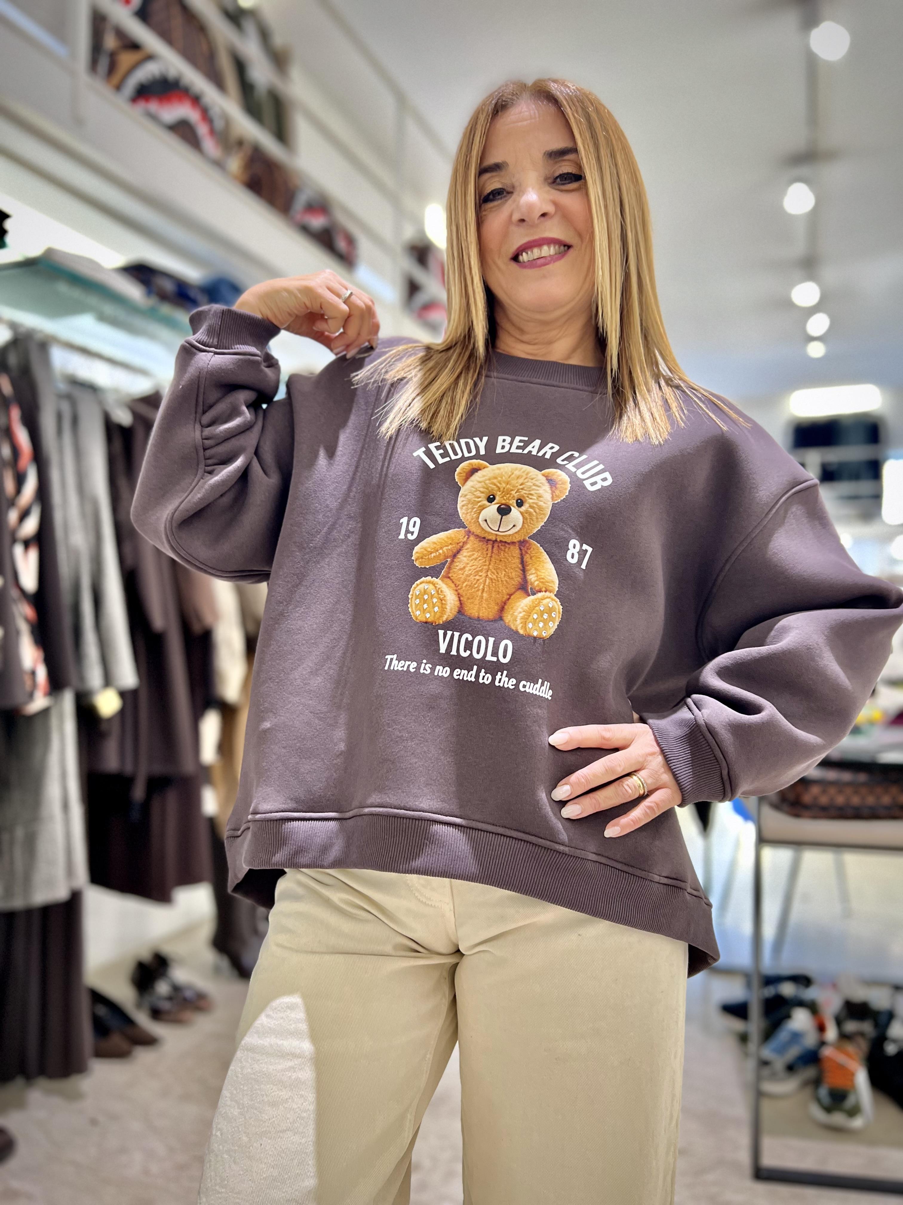 felpa con stampa cani vicolo RF0581MARRONE VICOLO