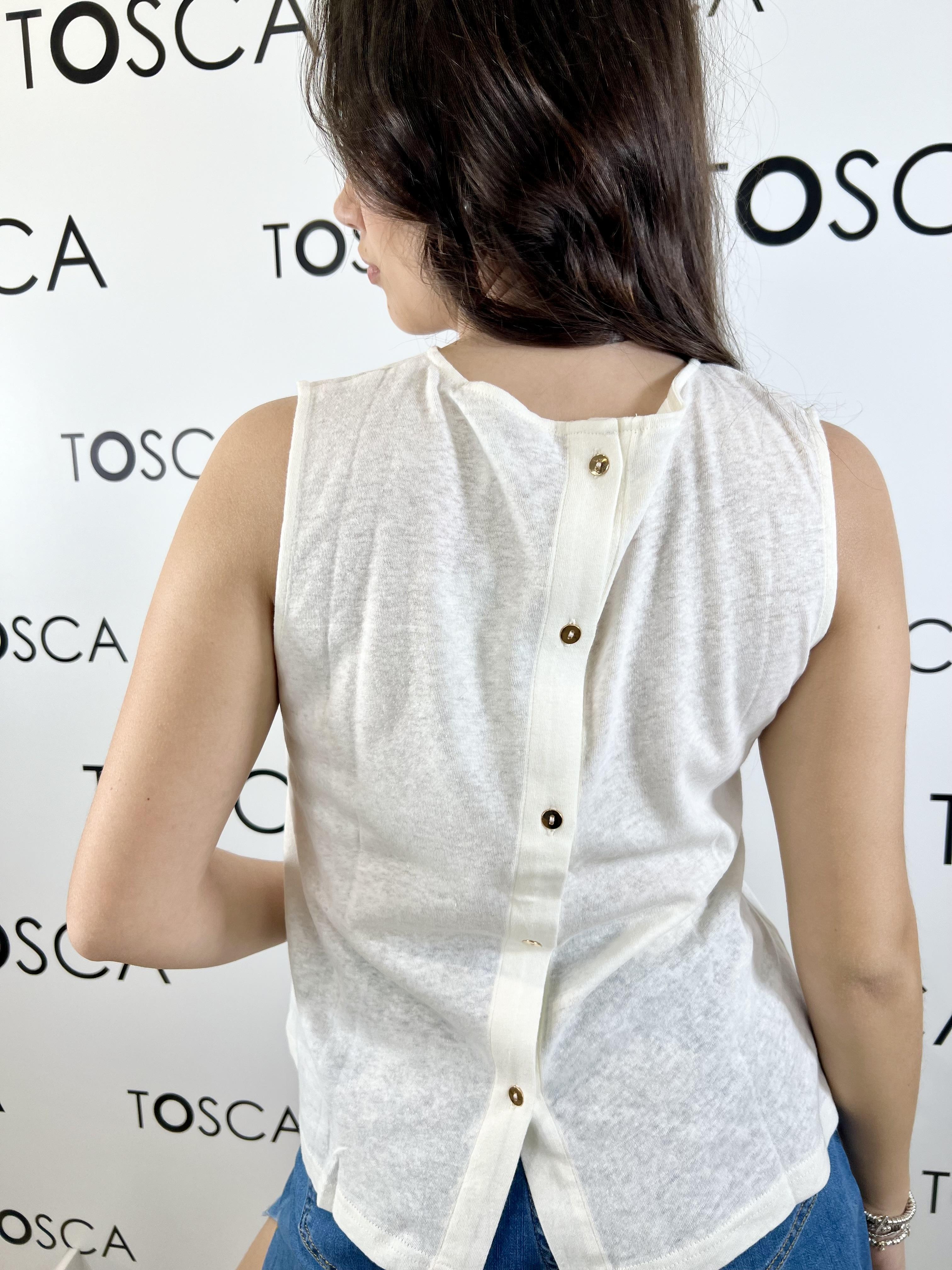 top misto lino con bottoncini white wise