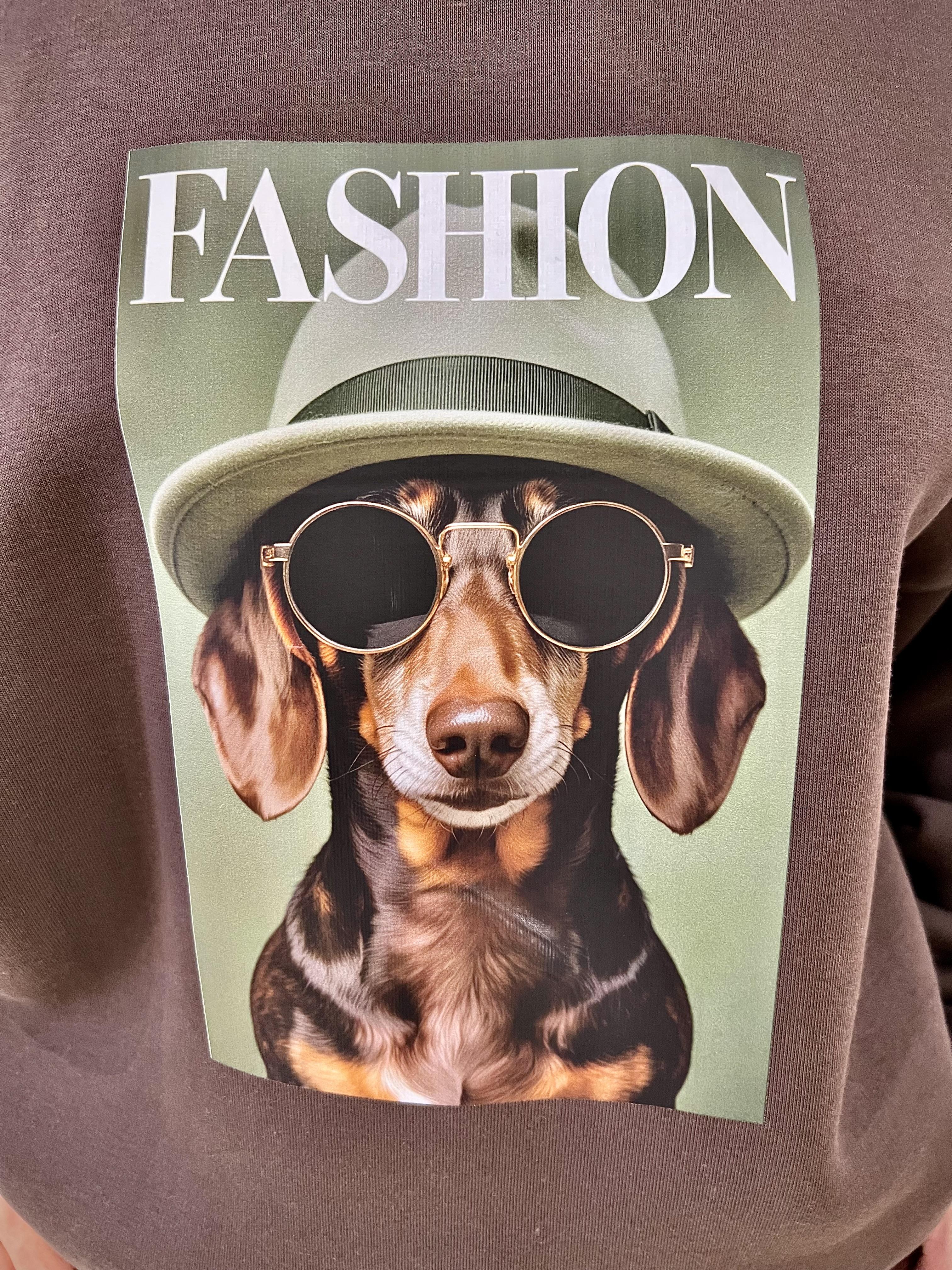 felpa con stampa cani vicolo RF0592MARRONE VICOLO