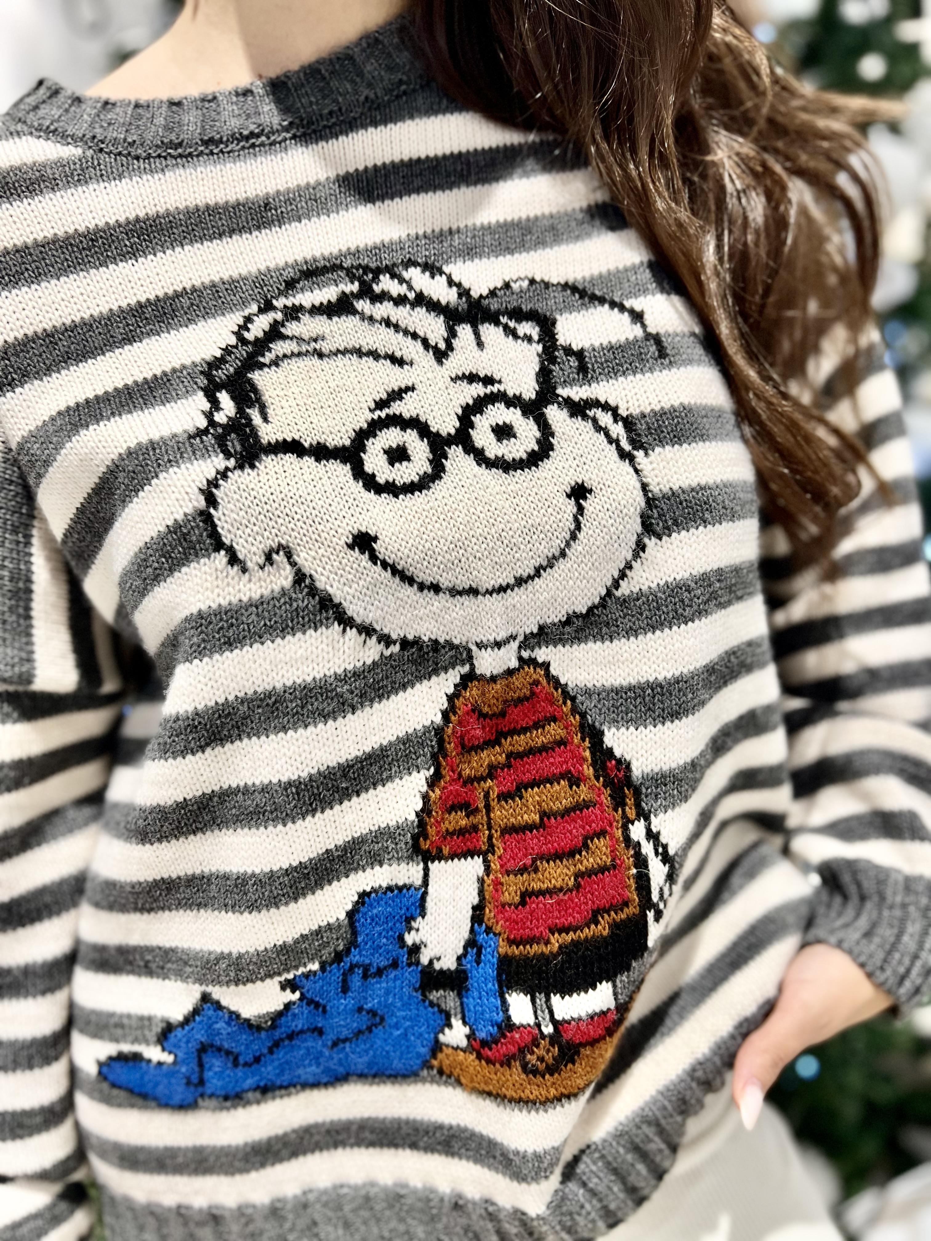 maglia girocollo a righe con ricamo souvenir F38P1225-2250360GRIGIO/OFF WHITE SOUVENIR