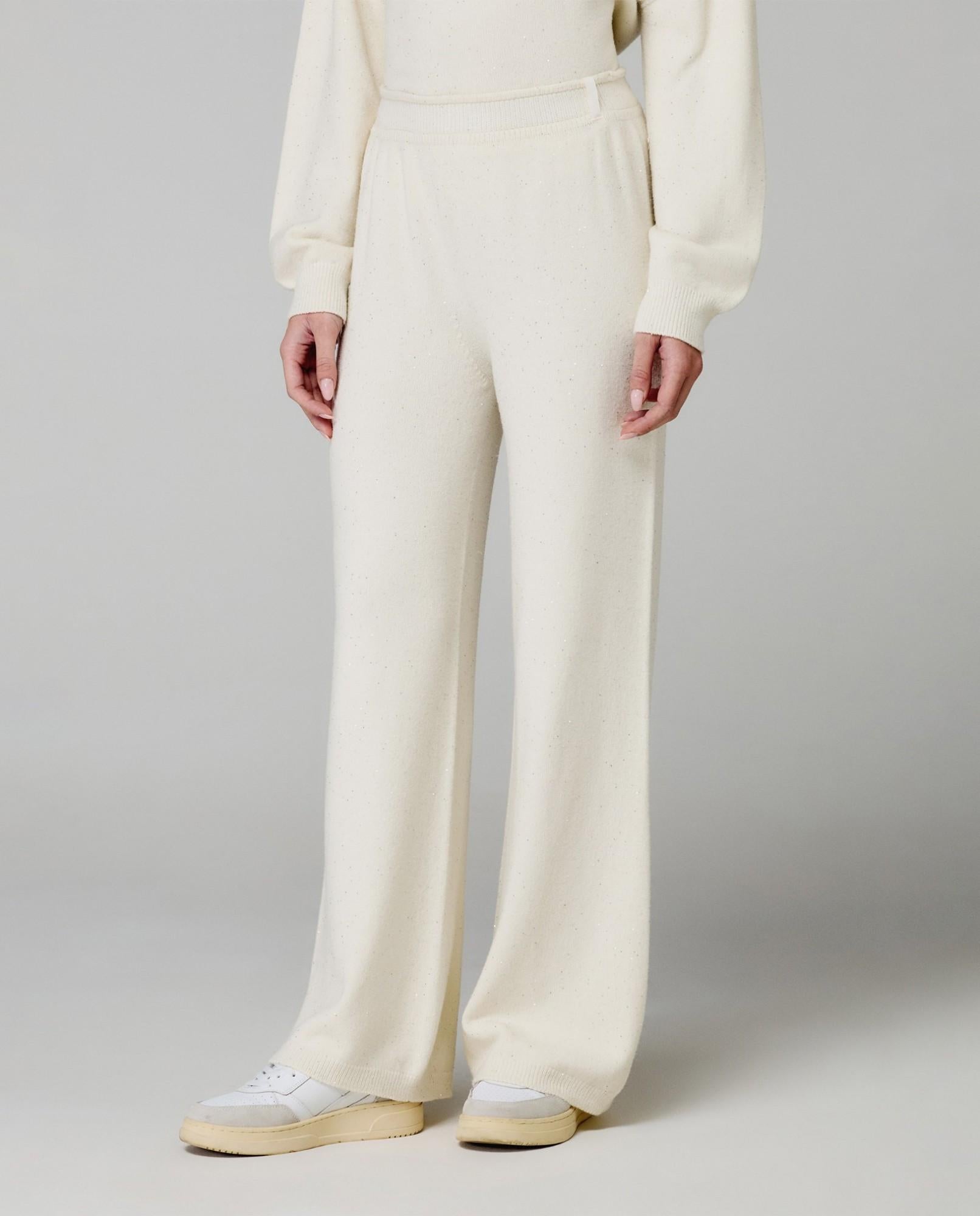 pantalone dritto in maglia con paillettes hinnominate HMABW02317MTTM0001AVORIO HINNOMINATE