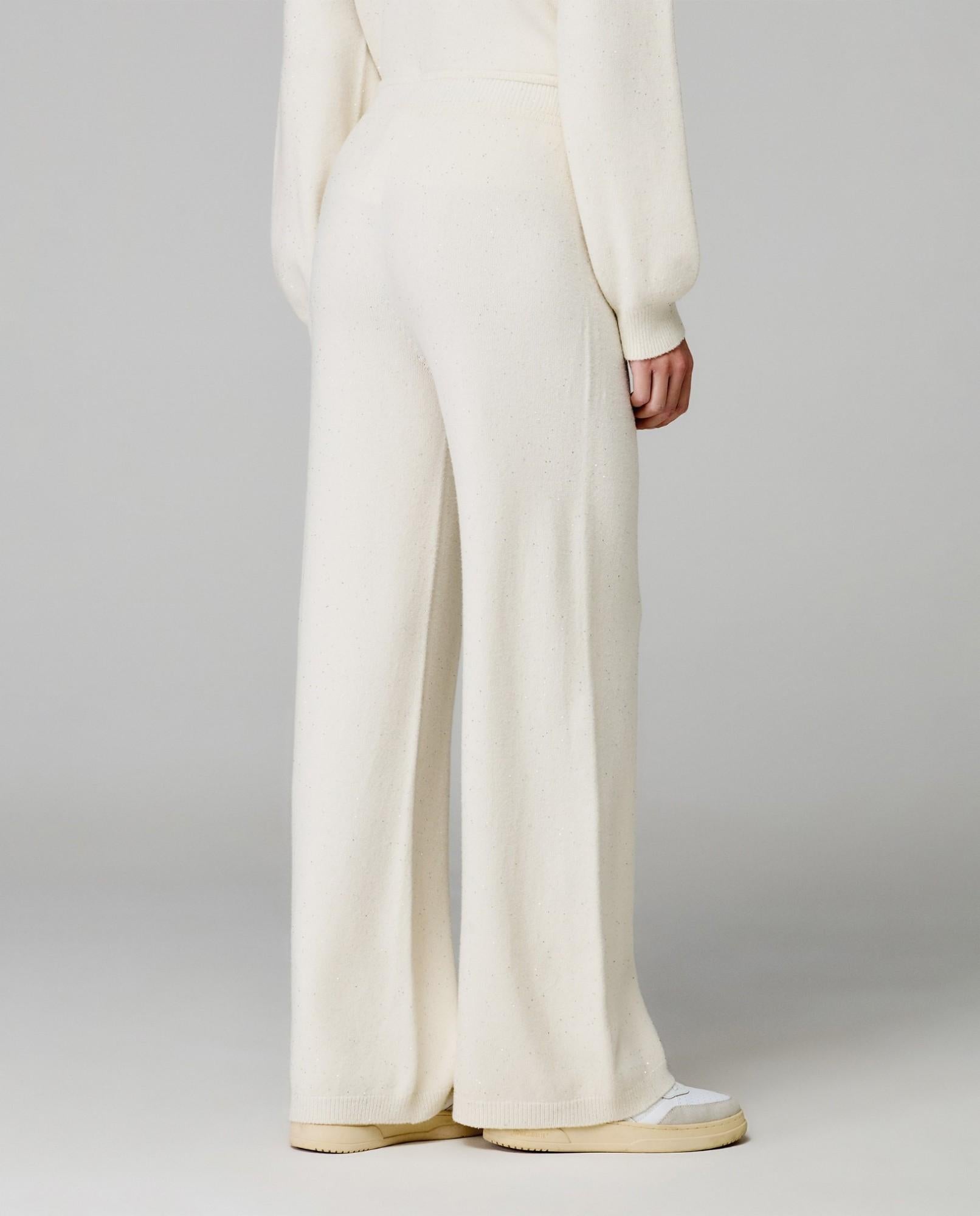 pantalone dritto in maglia con paillettes hinnominate HMABW02317MTTM0001AVORIO HINNOMINATE