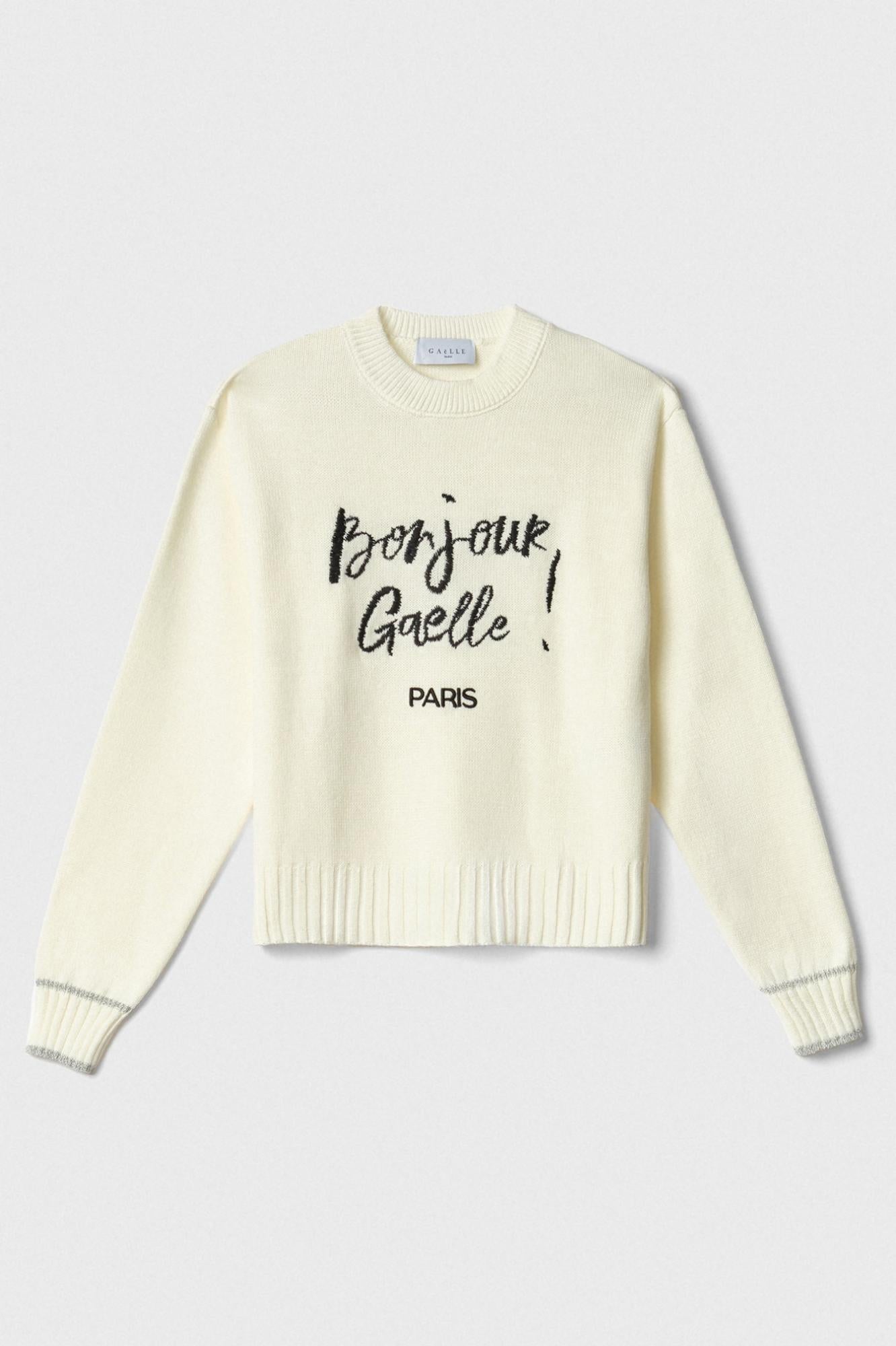 pullover in maglia rasata con ricamo sul davanti burro gaëlle paris GAABW07266MBFI0001AVORIO GAELLE