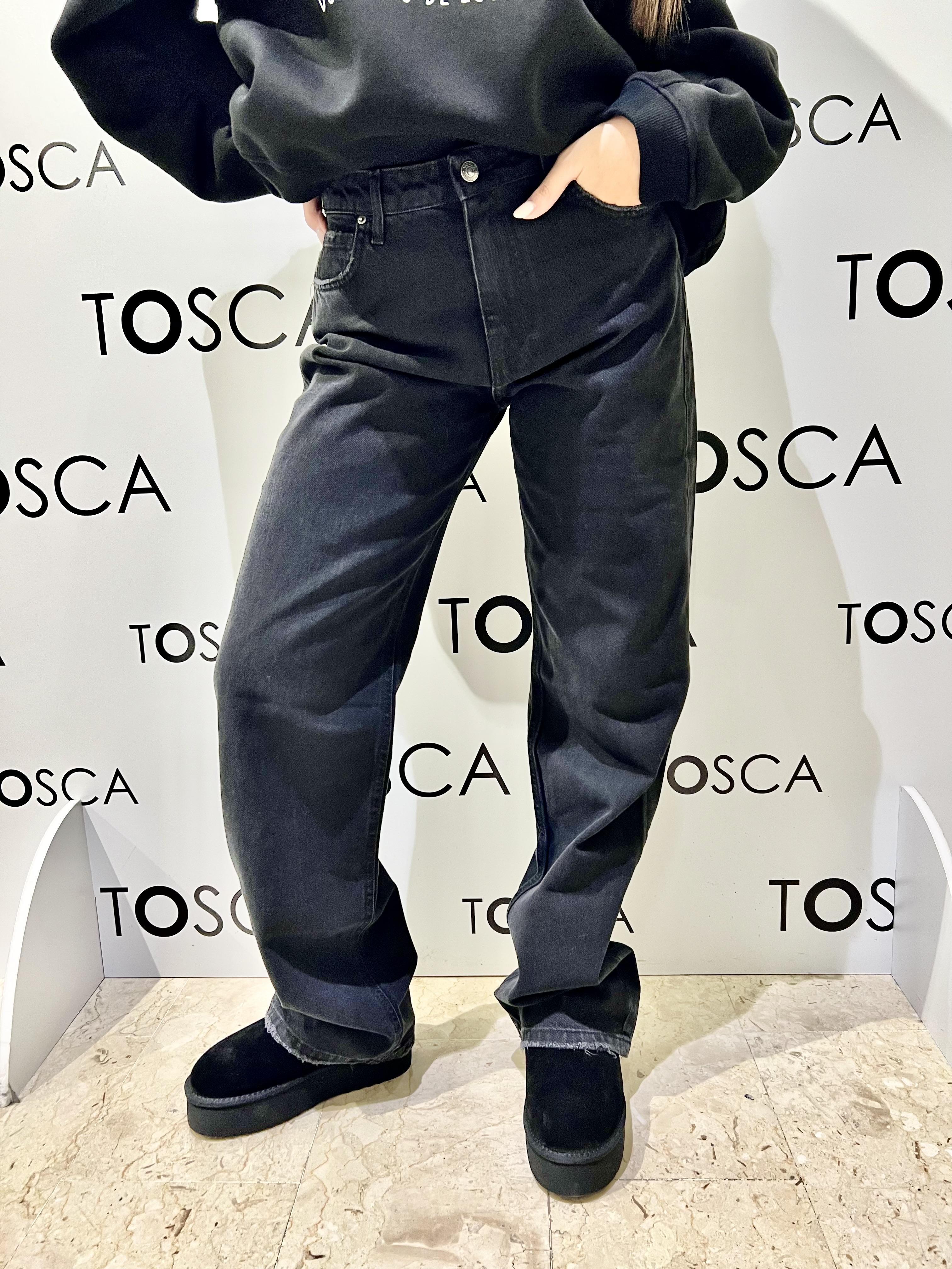 jeans alex a vita regolare. modello cinque tasche. gamba larga extra lunga DF5091NERO VICOLO