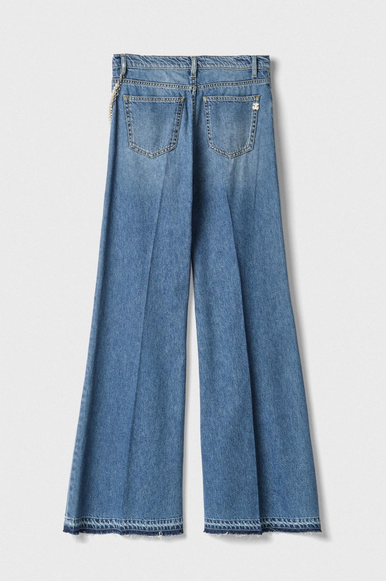 pantalone palazzo low waist con accessorio logato blu gaëlle paris GAABW07916MBFI0002DENIM GAELLE