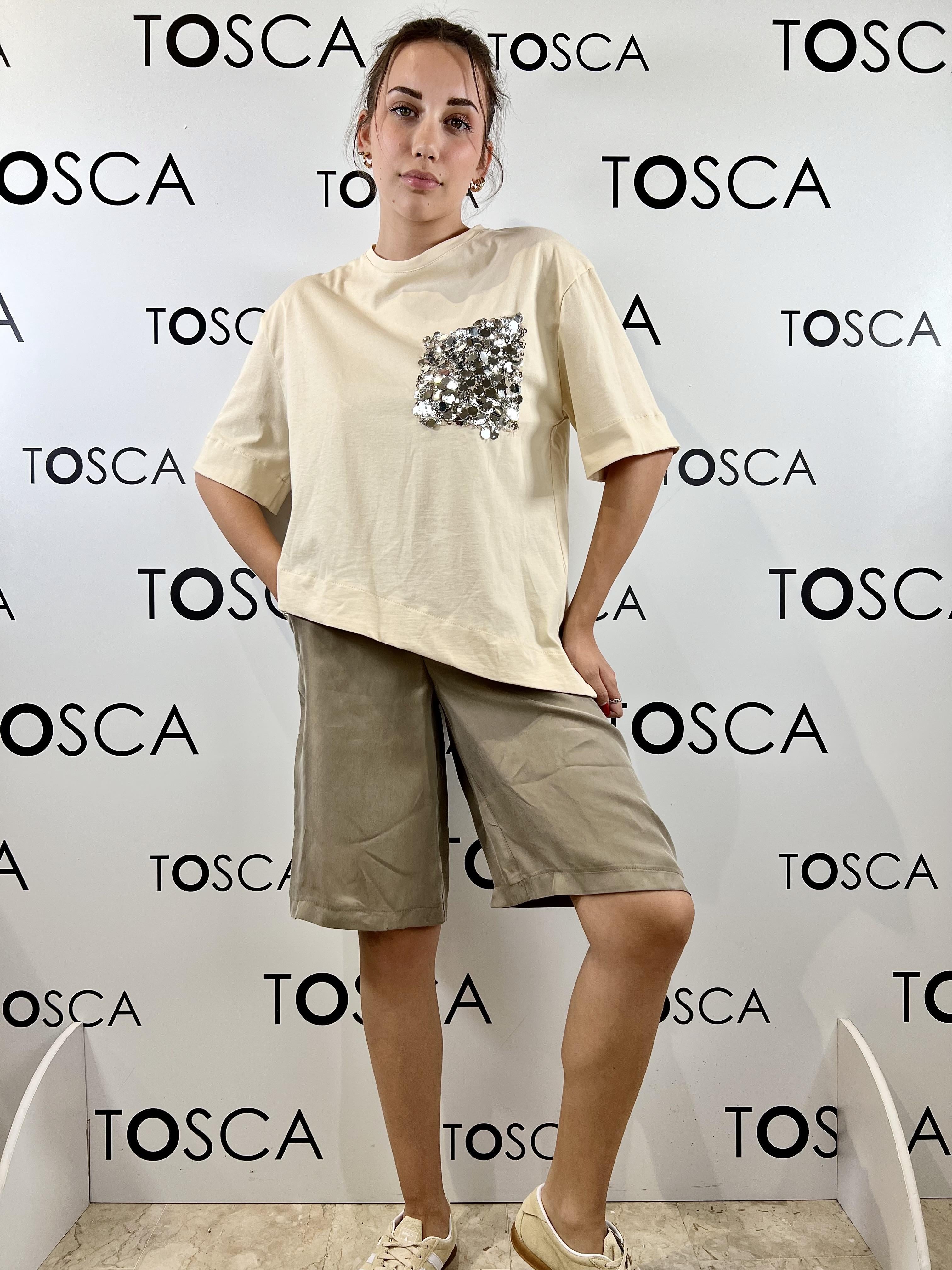 t-shirt con taschino in paillettes tensione in