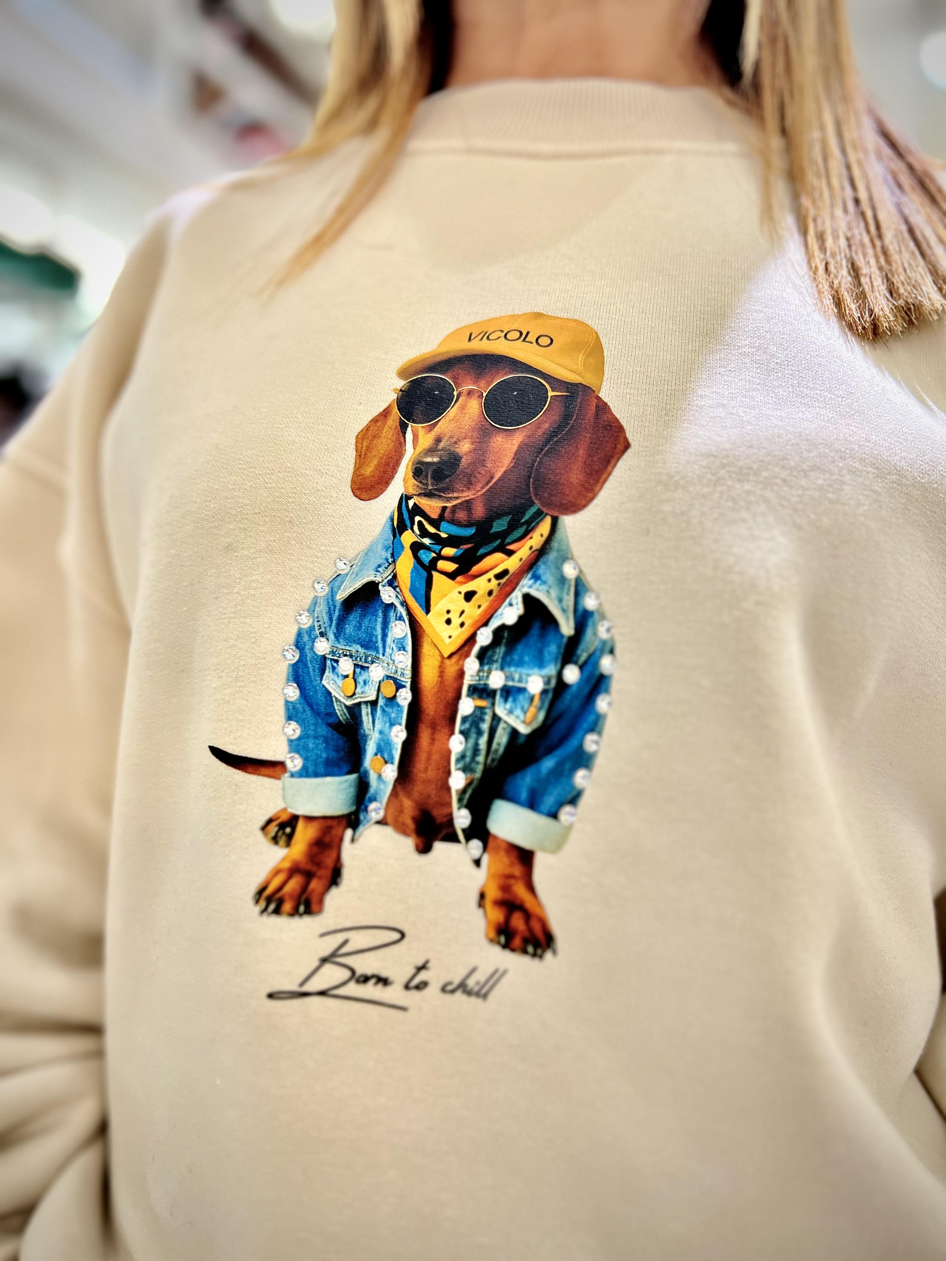 felpa con stampa cani vicolo RF0560AVORIO VICOLO