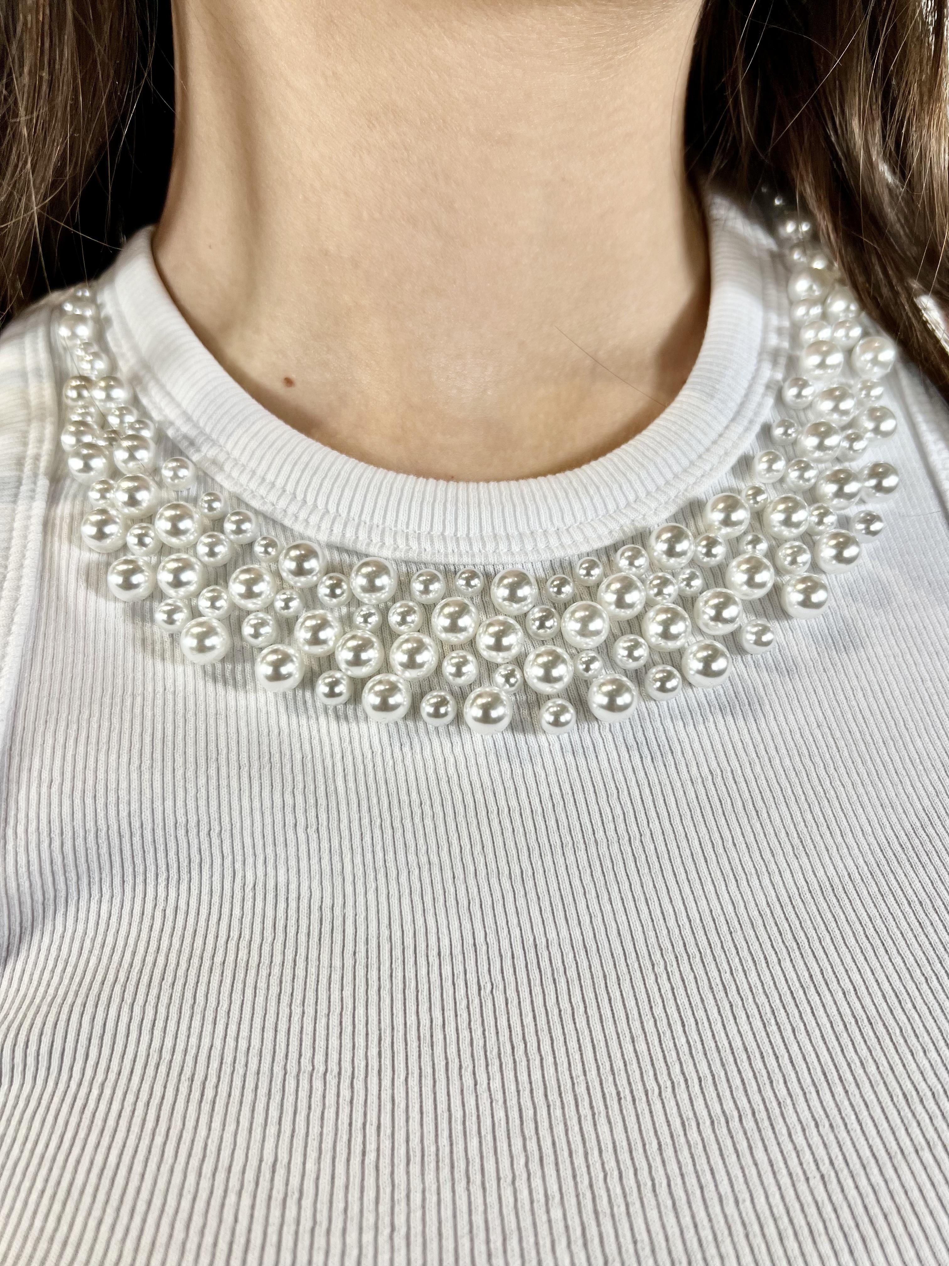 canotta a costine con perle silvian heach GPP26503CNBIANCO SILVIAN HEACH