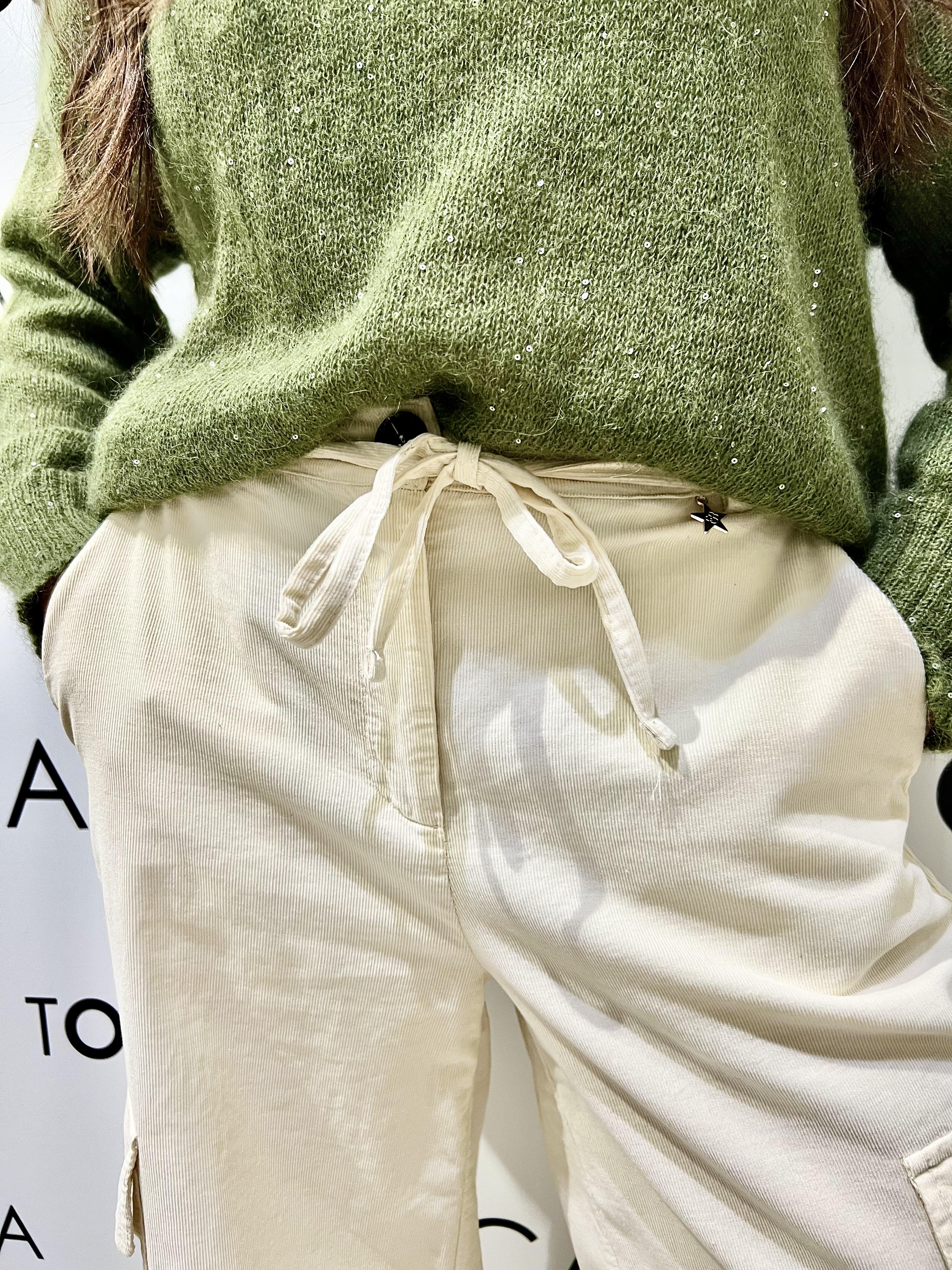 pantaloni in velluto mille righe con coulisse G38P0909-6301.7PANNA SOUVENIR