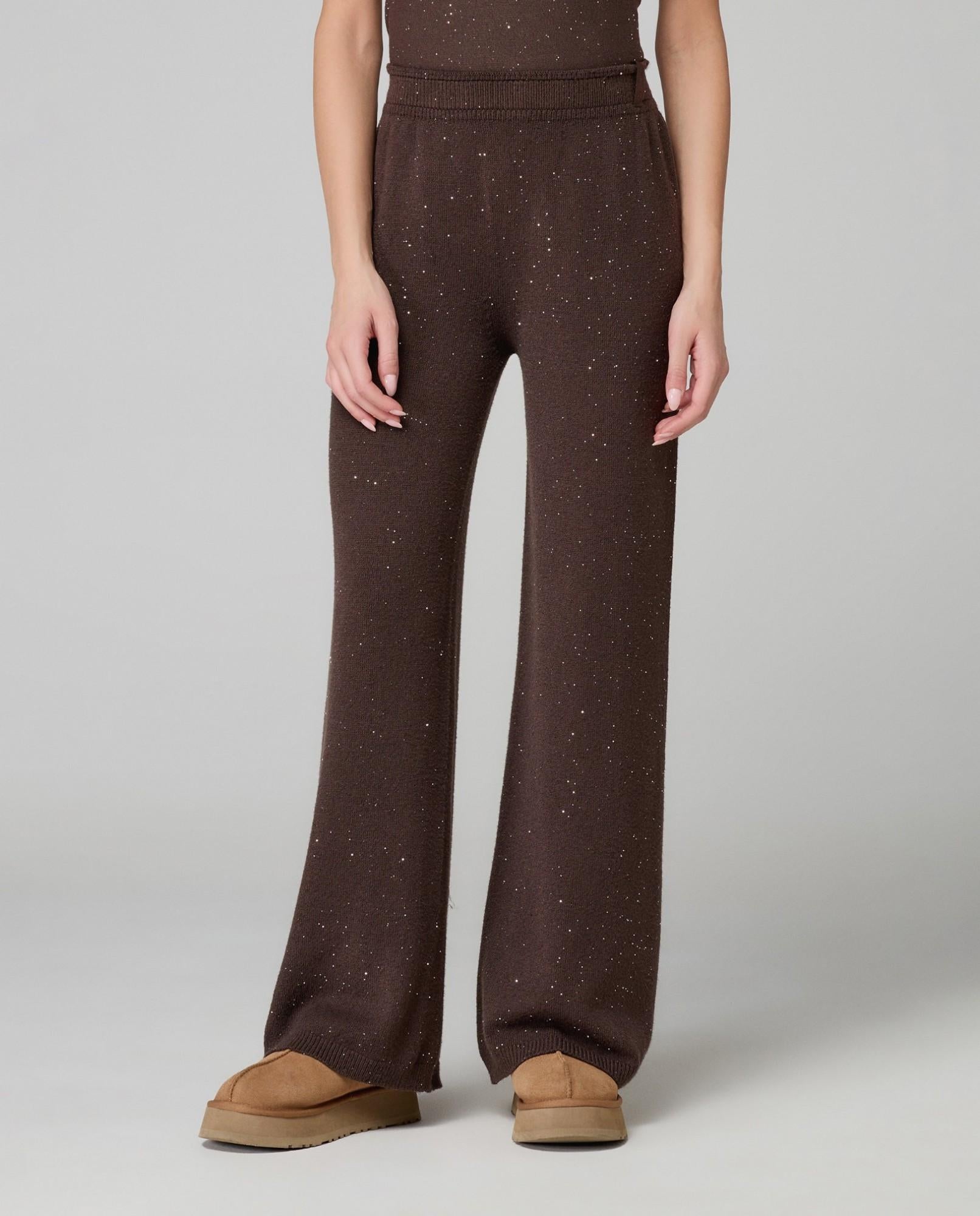 pantalone dritto in maglia con paillettes hinnominate HMABW02317MTTM0001MARRONE HINNOMINATE