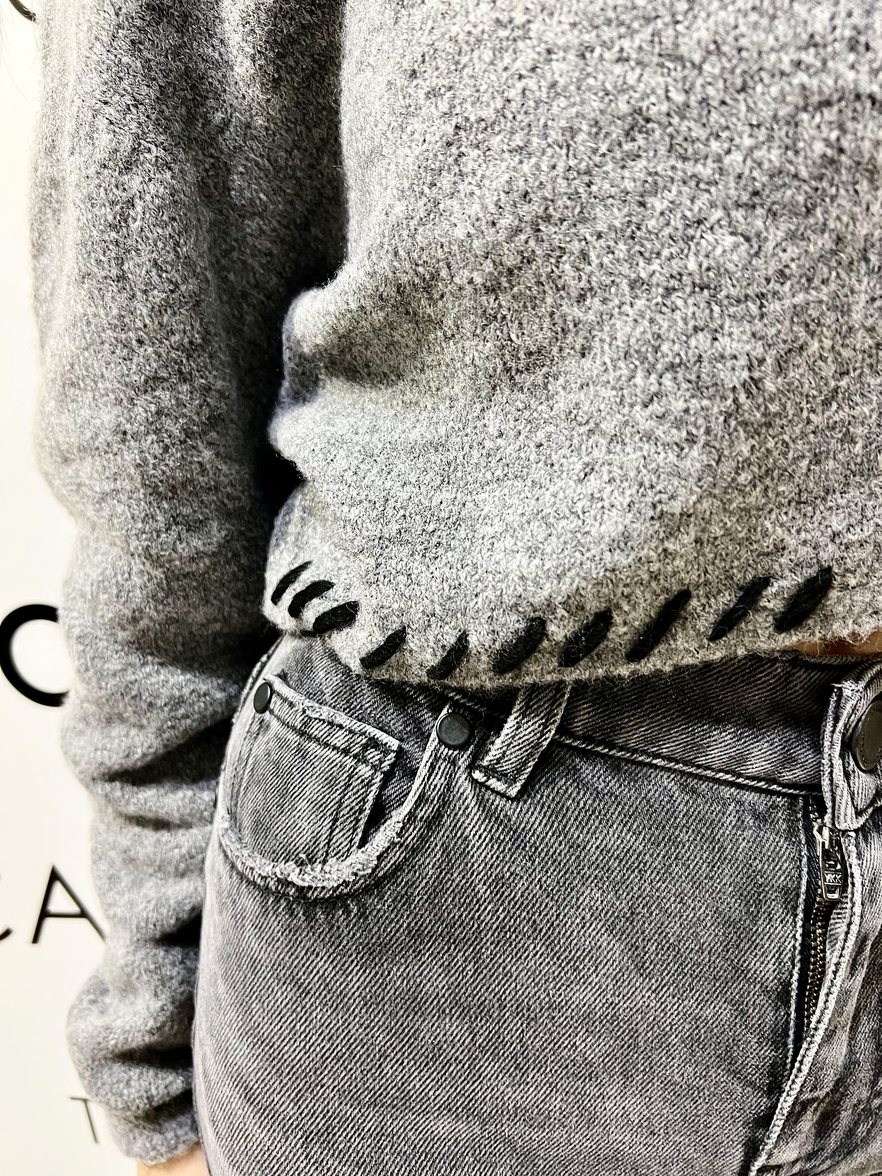 pullover paricollo in maglia rasta con collo a cratere GAABW07304MBFI0001GRIGIO GAELLE