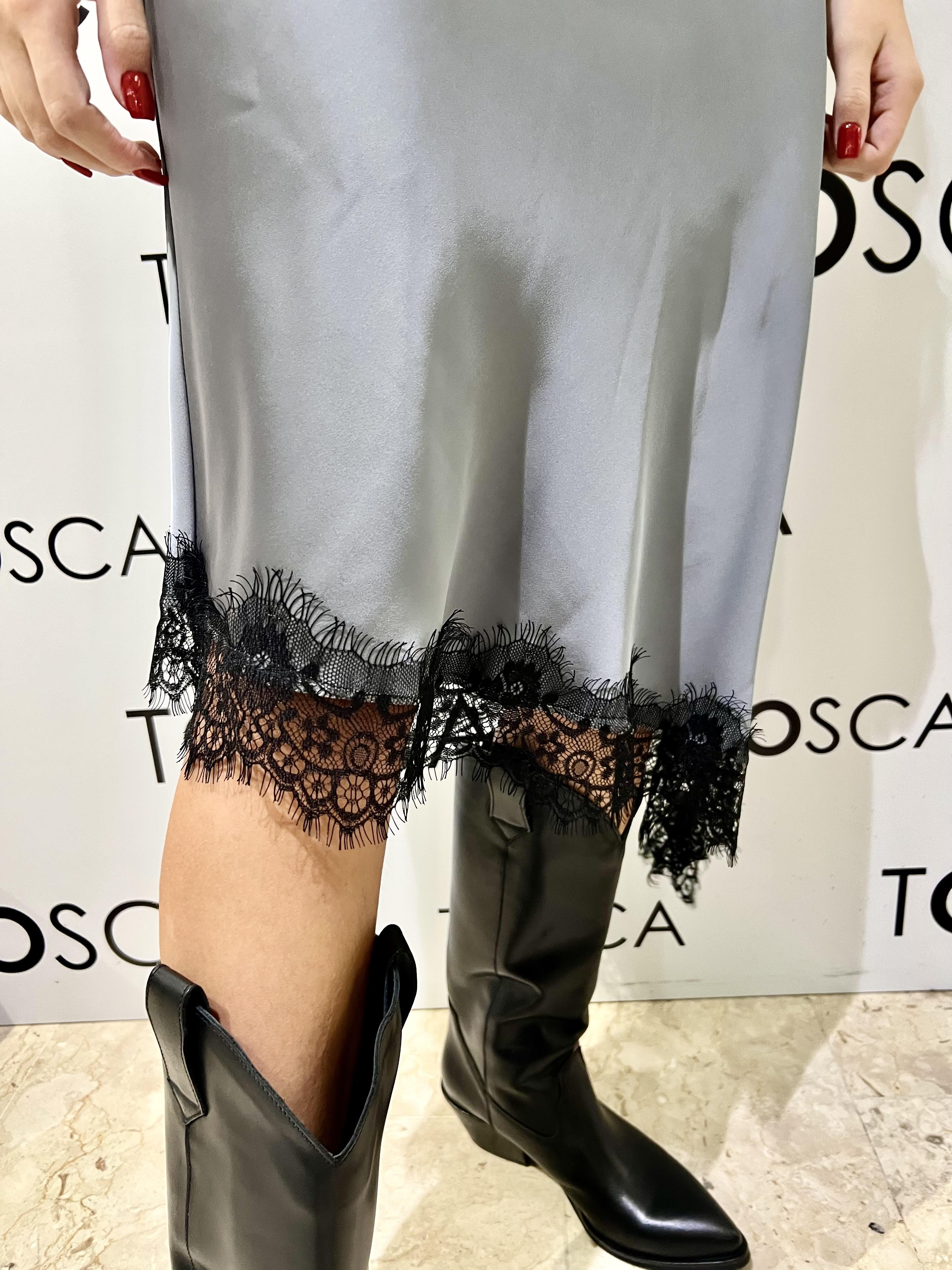 abito asimmetrico con pizzo ADF516NGRIGIO KONTATTO