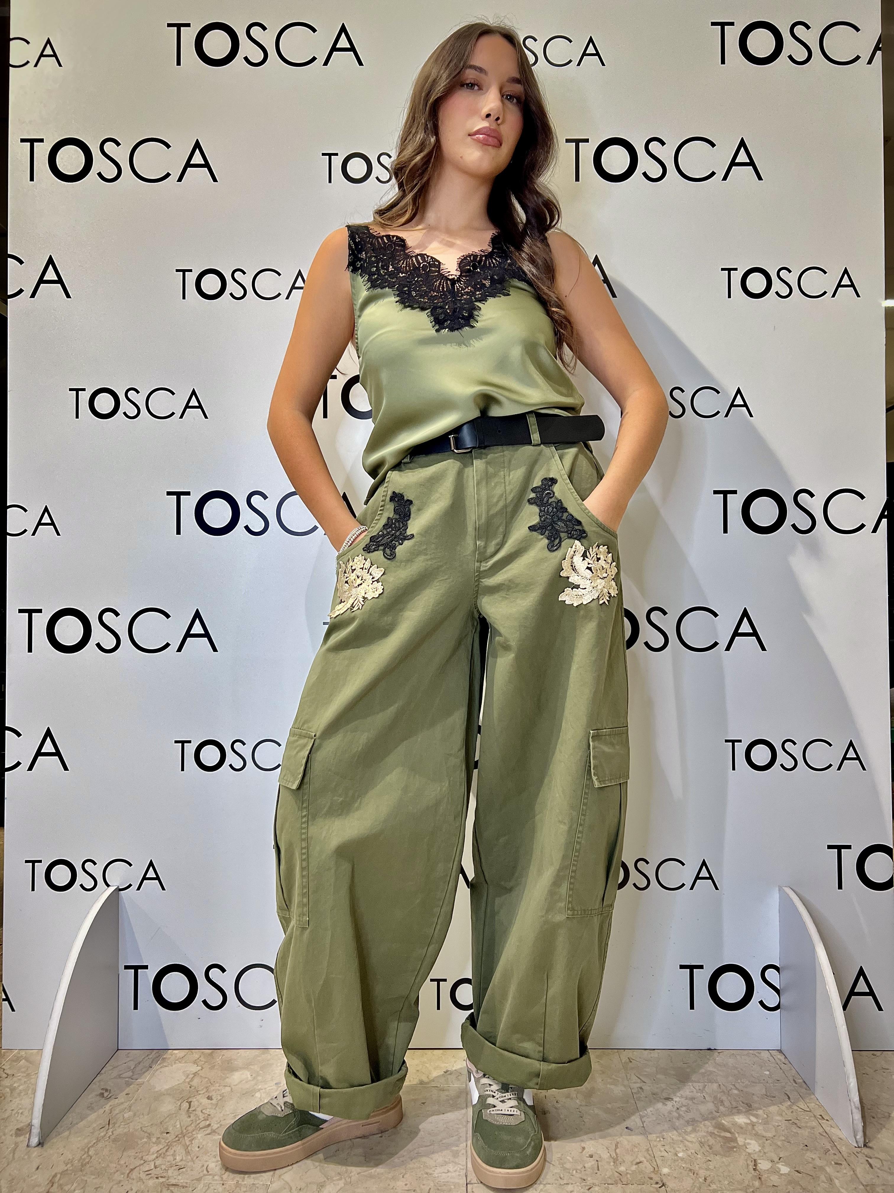 top pizzo con spallino tensione in 37634VERDE TENSIONE IN