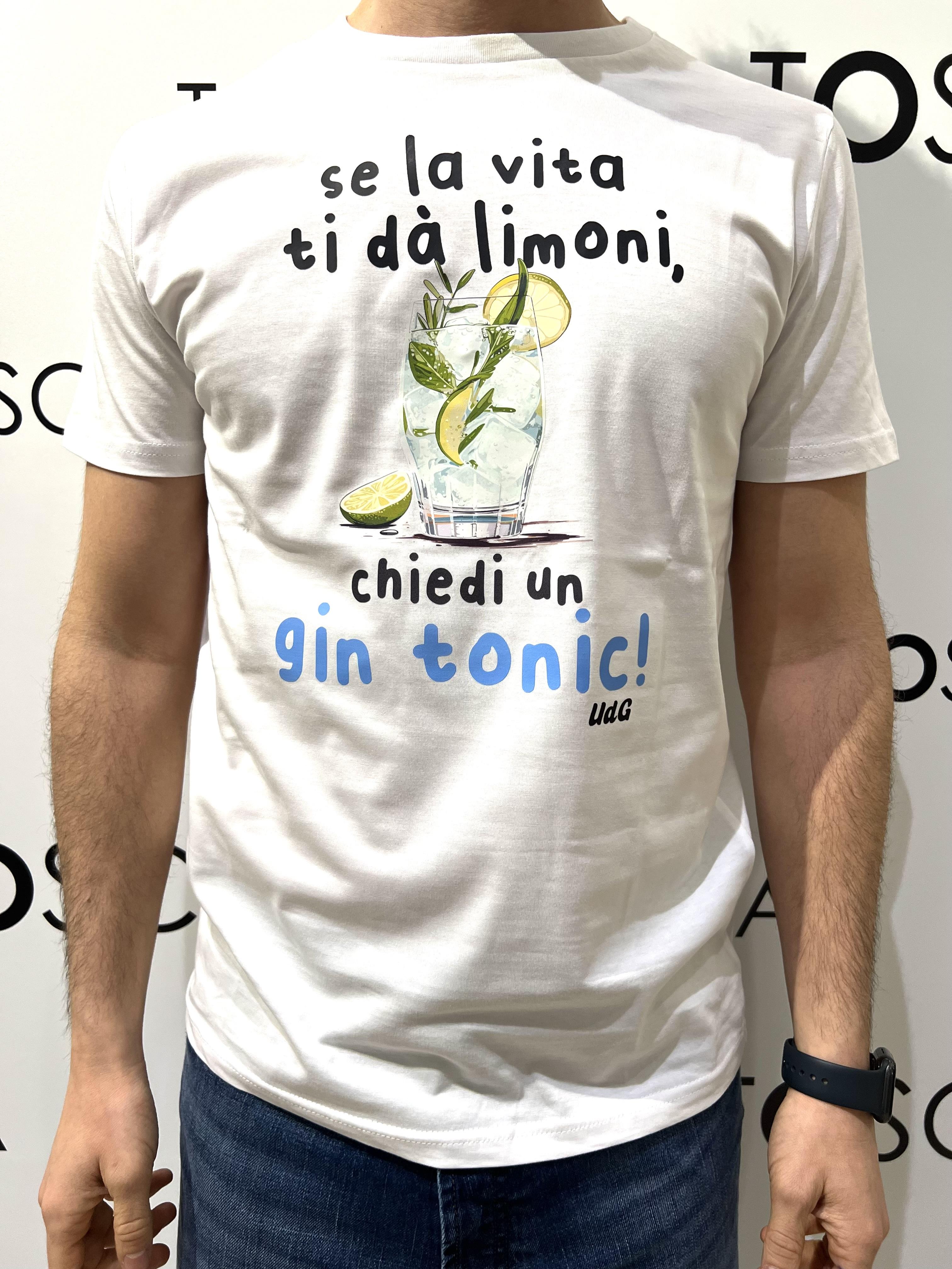 gin t-shirt se la vita ti da limoni chiedi un gin tonic GIN T-SHIRTSE LA VITA TI DA LIMONI CHIEDIBIANCO HICONIKA