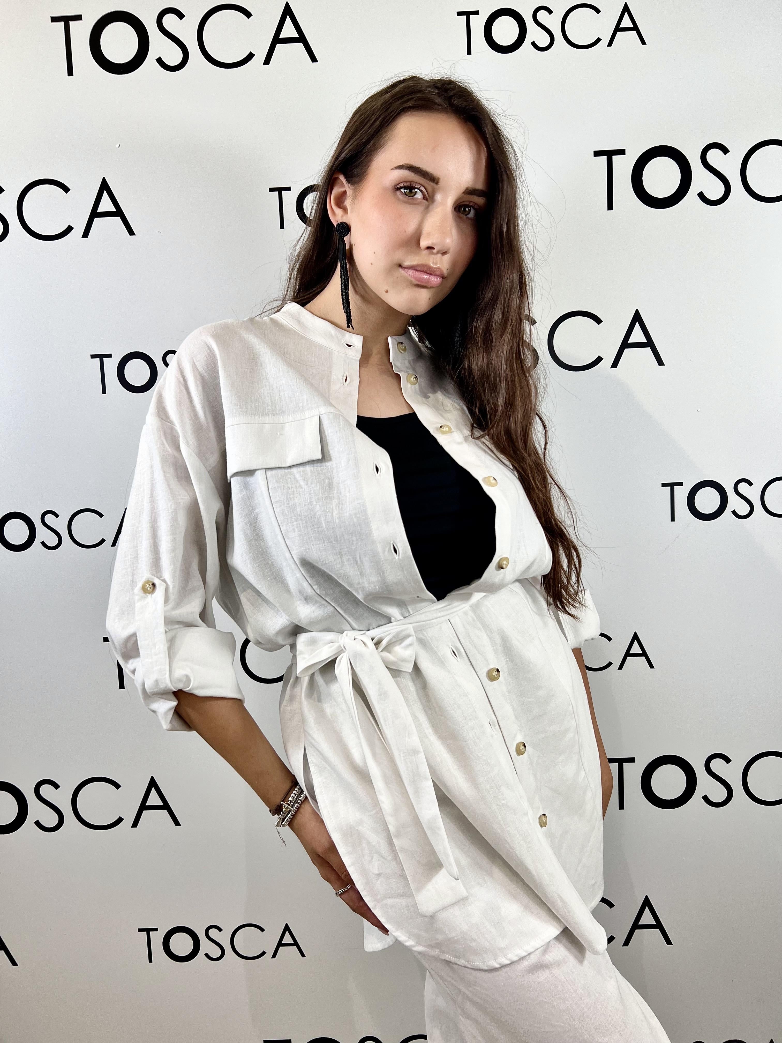 camicione in misto lino white wise
