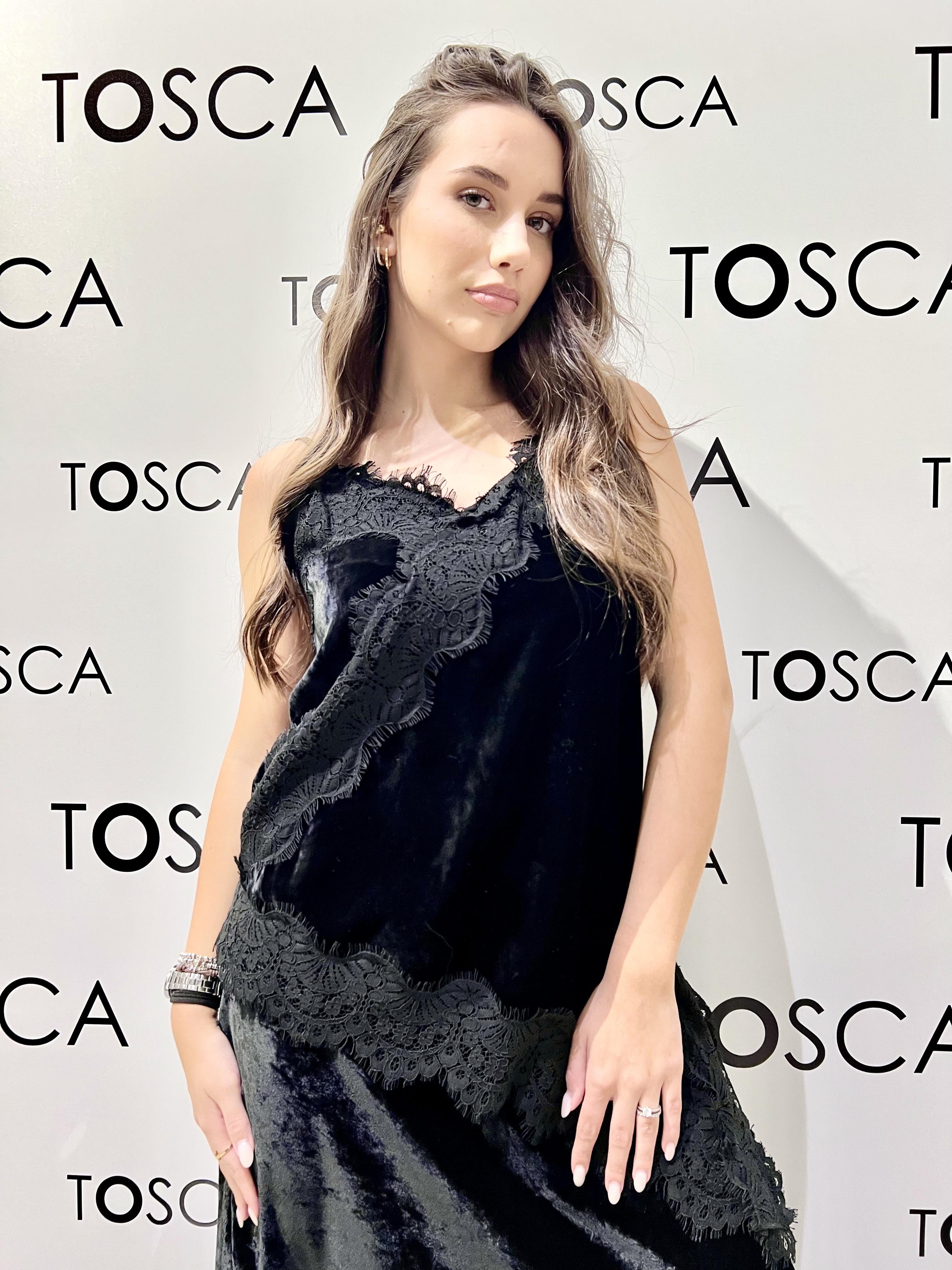 top in velluto e pizzo F38X1597-38191NERO SOUVENIR