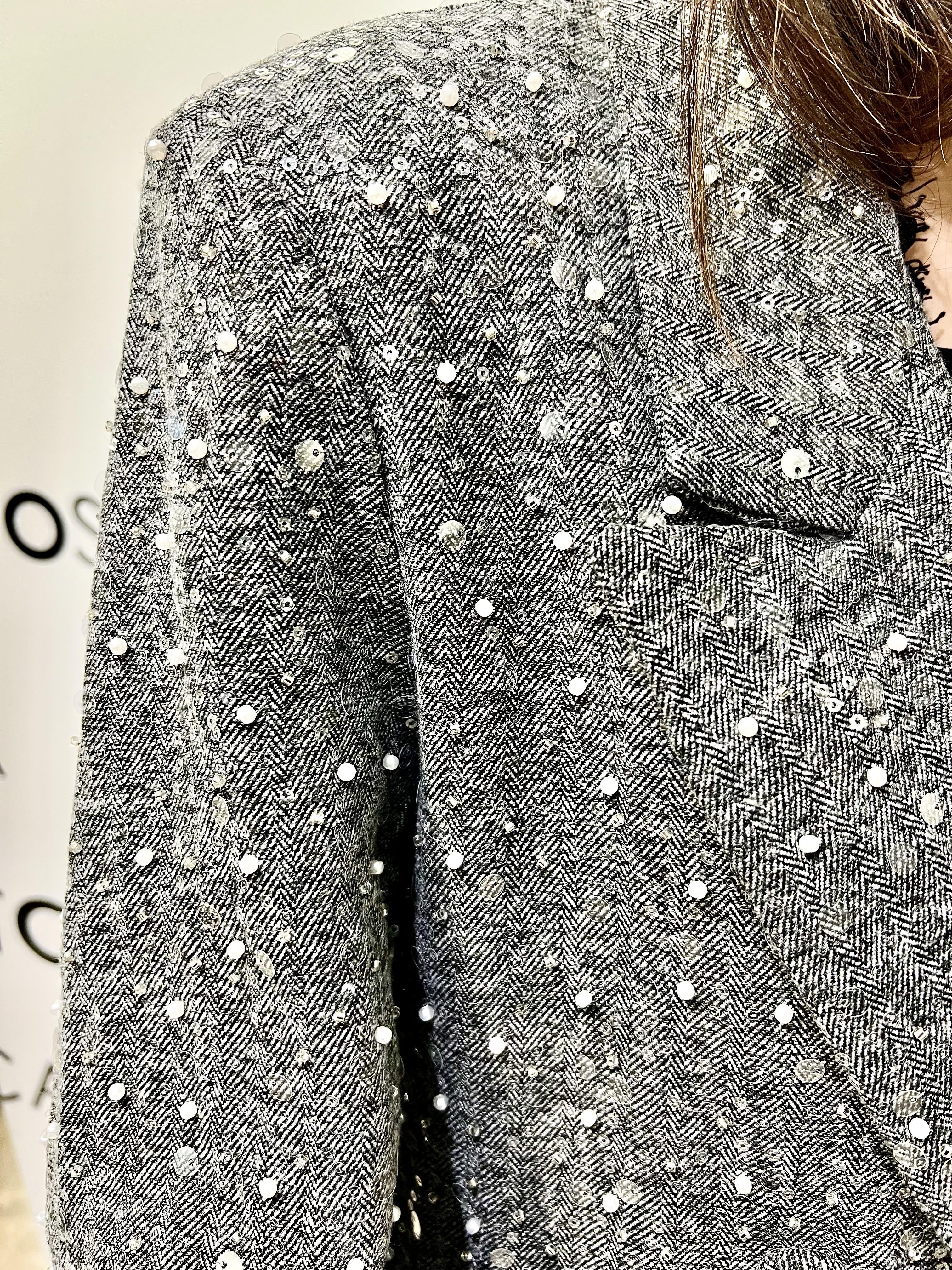 giacca doppiopetto con paillettes e perle TF0105GRIGIO VICOLO