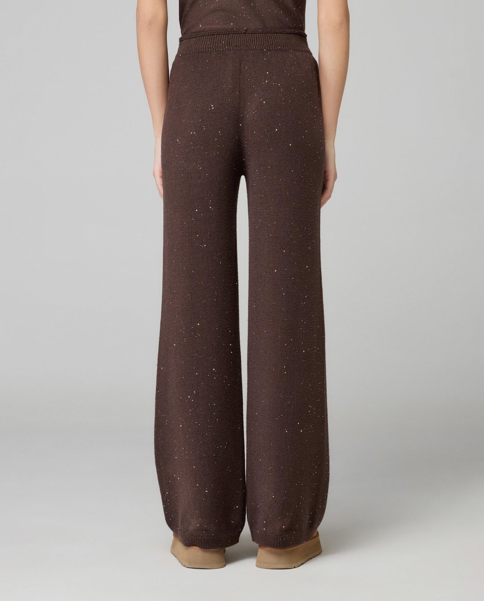 pantalone dritto in maglia con paillettes hinnominate HMABW02317MTTM0001MARRONE HINNOMINATE