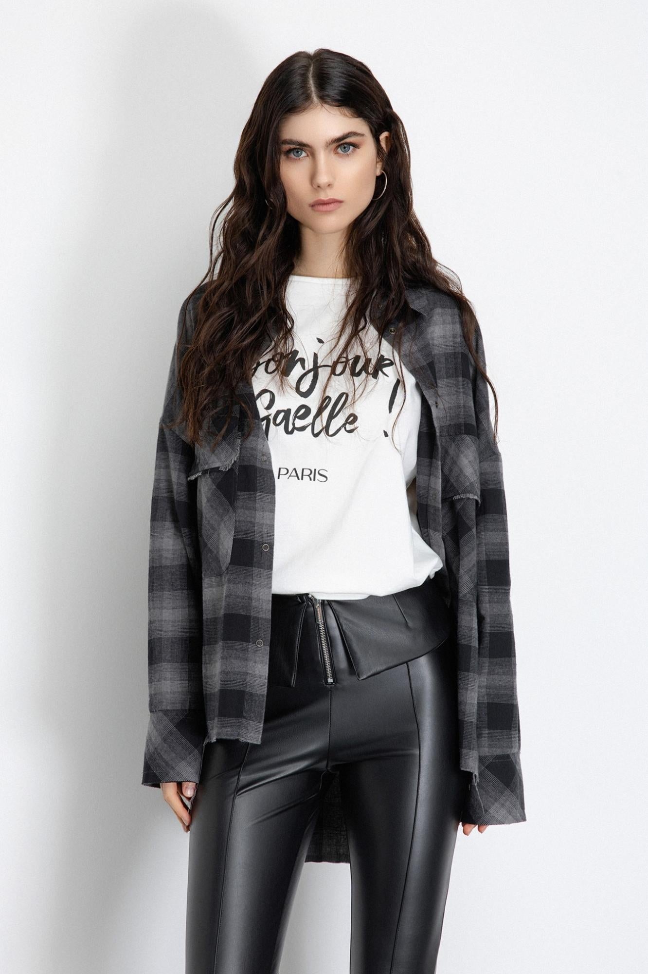 maxi camicia con tasche sul petto grigio ferro gaëlle paris GAABW06804TMTS0144GRIGIO GAELLE