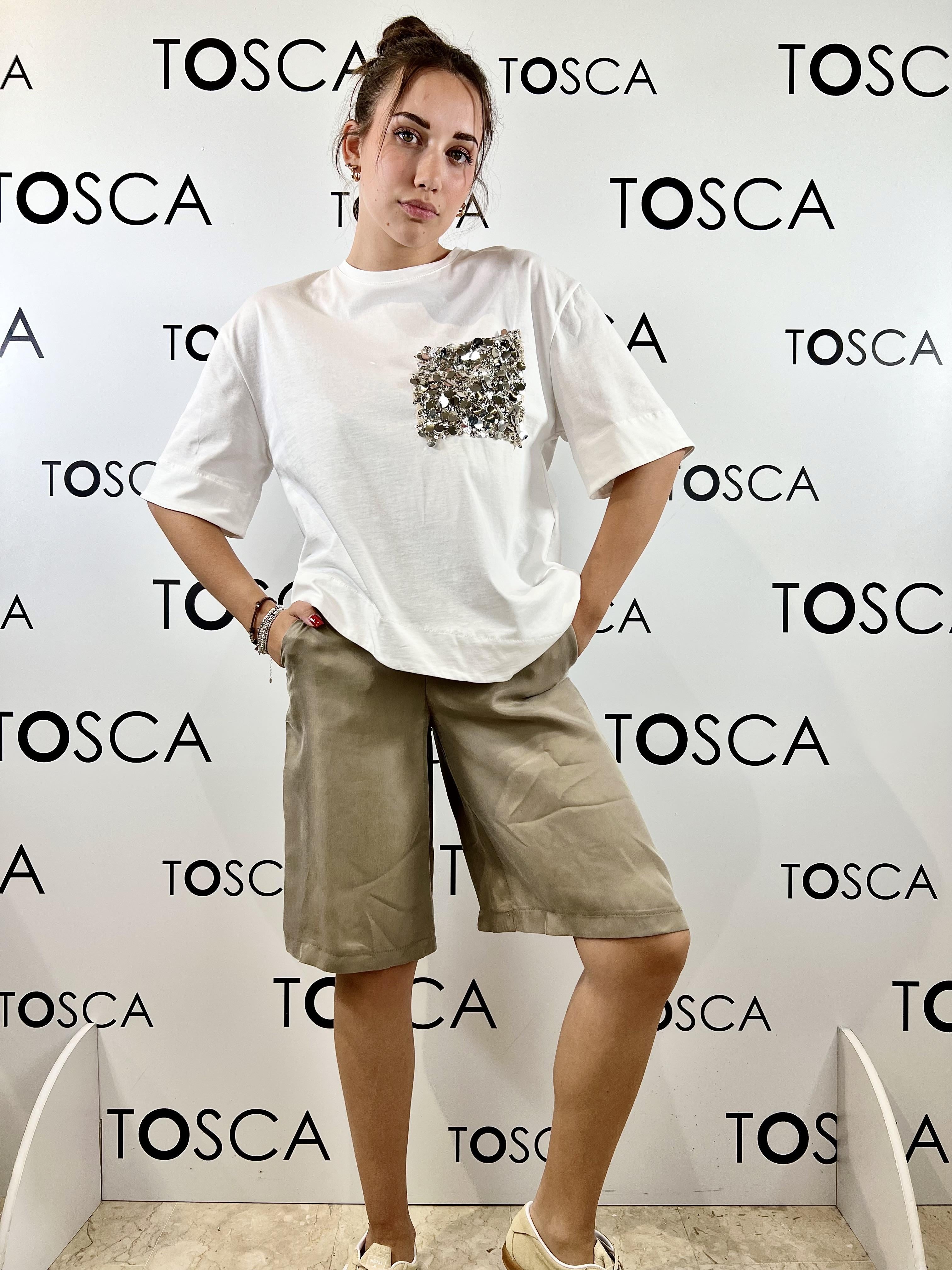 t-shirt con taschino in paillettes tensione in