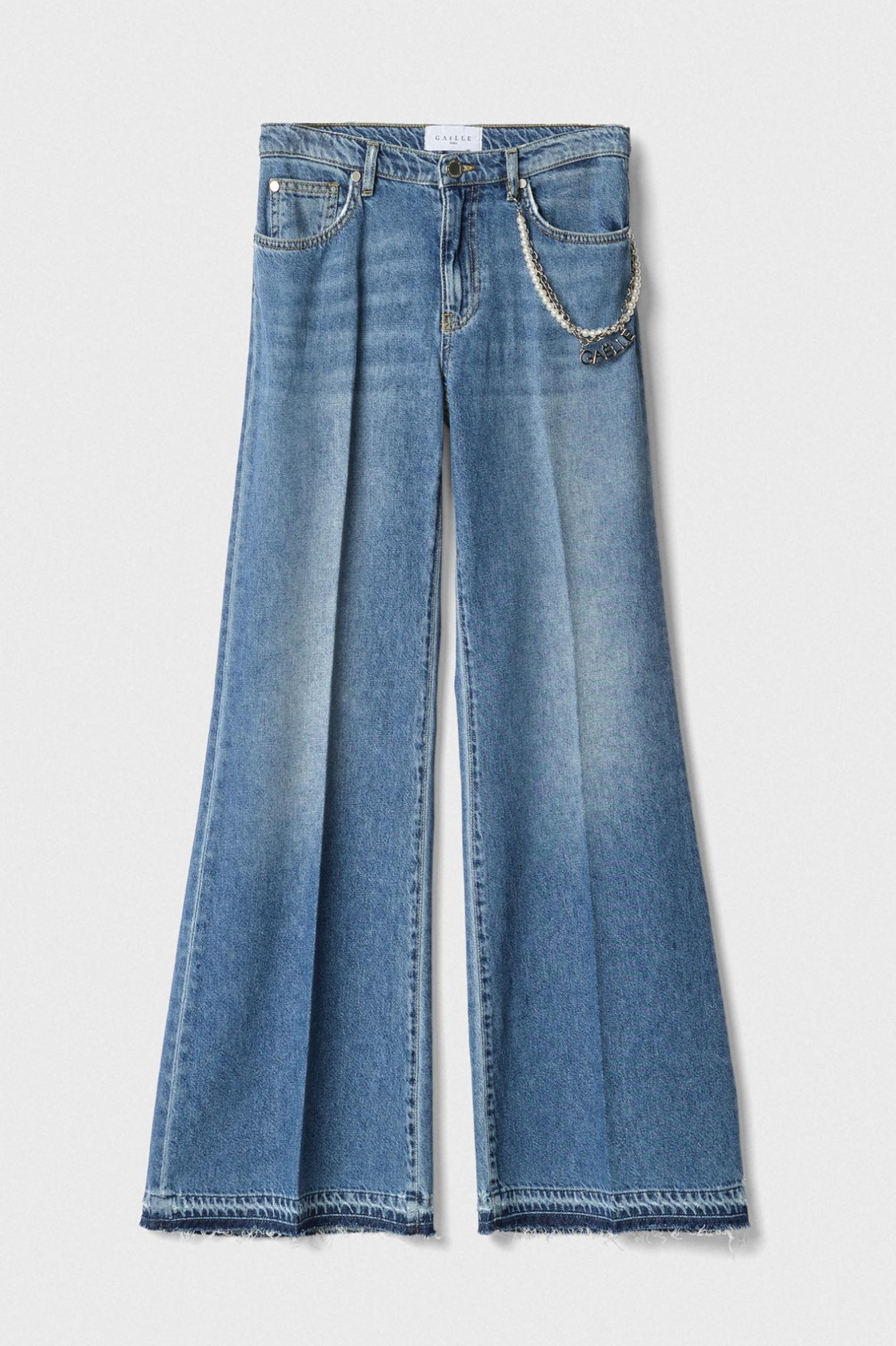 pantalone palazzo low waist con accessorio logato blu gaëlle paris GAABW07916MBFI0002DENIM GAELLE