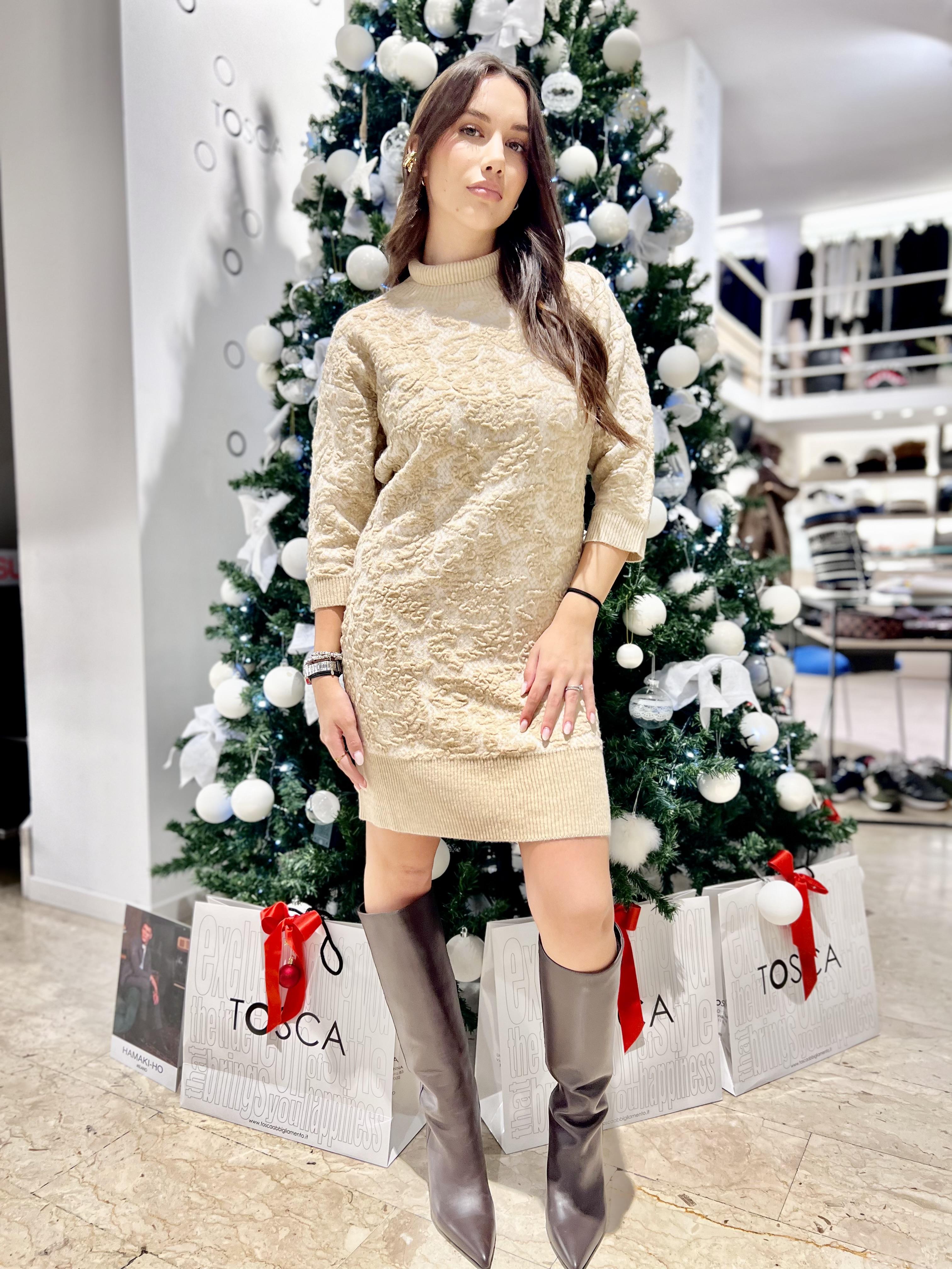 abito collo alto con maniche corte silvian heach GPA25273VEBEIGE SILVIAN HEACH