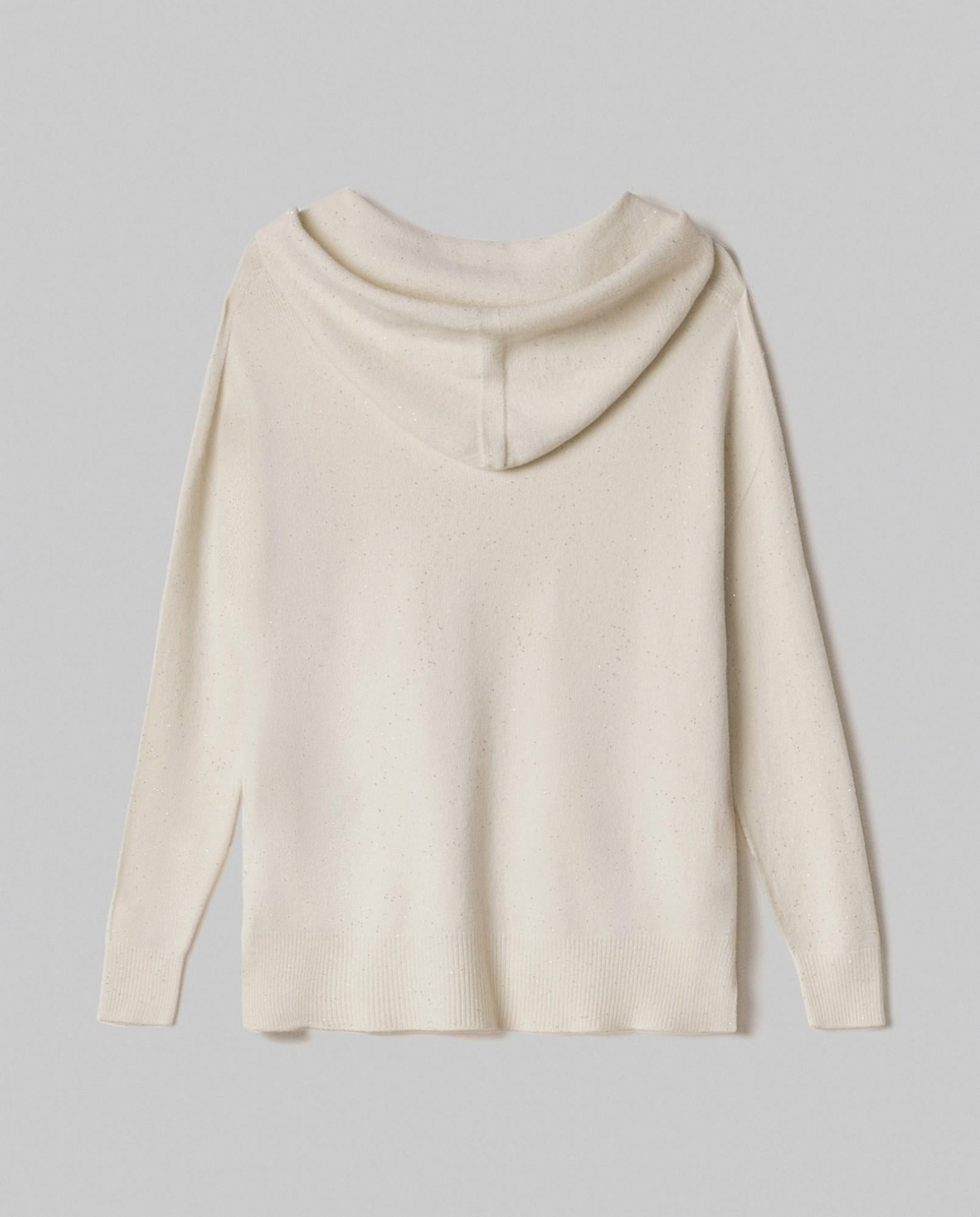 maglia cappuccio con paillettes piu' lunga sul dietro hinnominate HMABW02310MTTM0001AVORIO HINNOMINATE