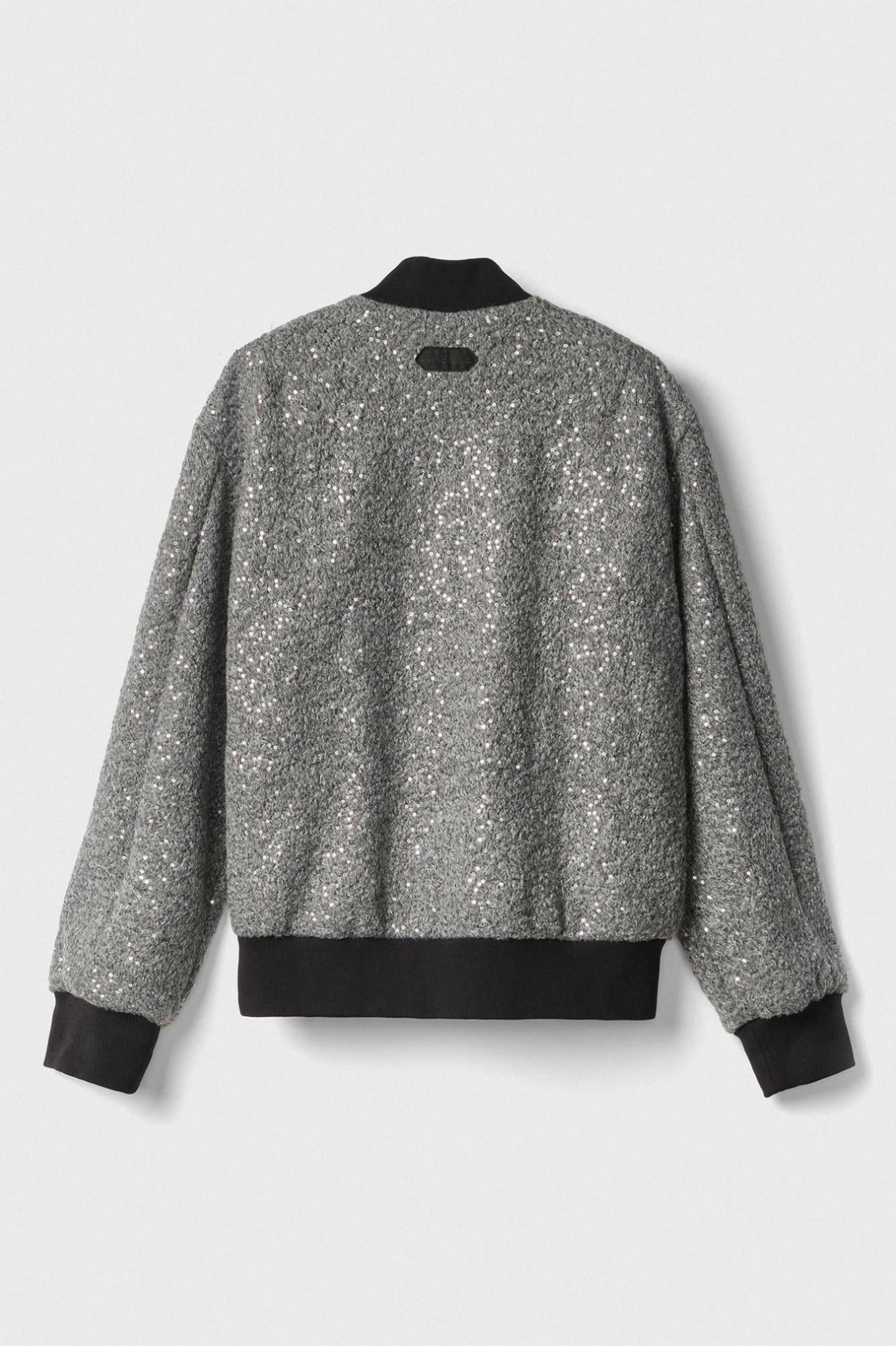 bomber college in panno con paillettes grigio ferro gaëlle paris GAABW06555TMTP0022GRIGIO GAELLE