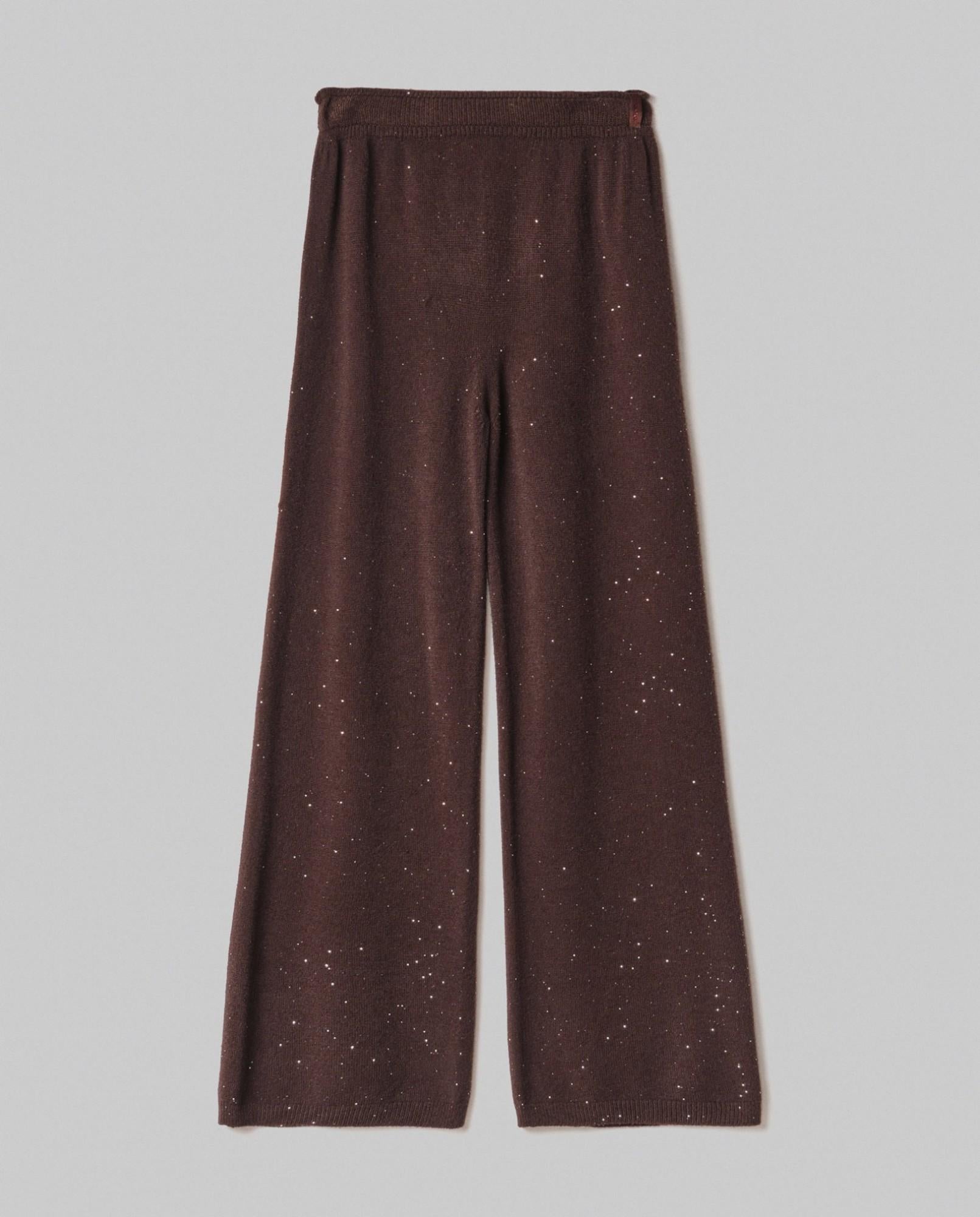 pantalone dritto in maglia con paillettes hinnominate HMABW02317MTTM0001MARRONE HINNOMINATE