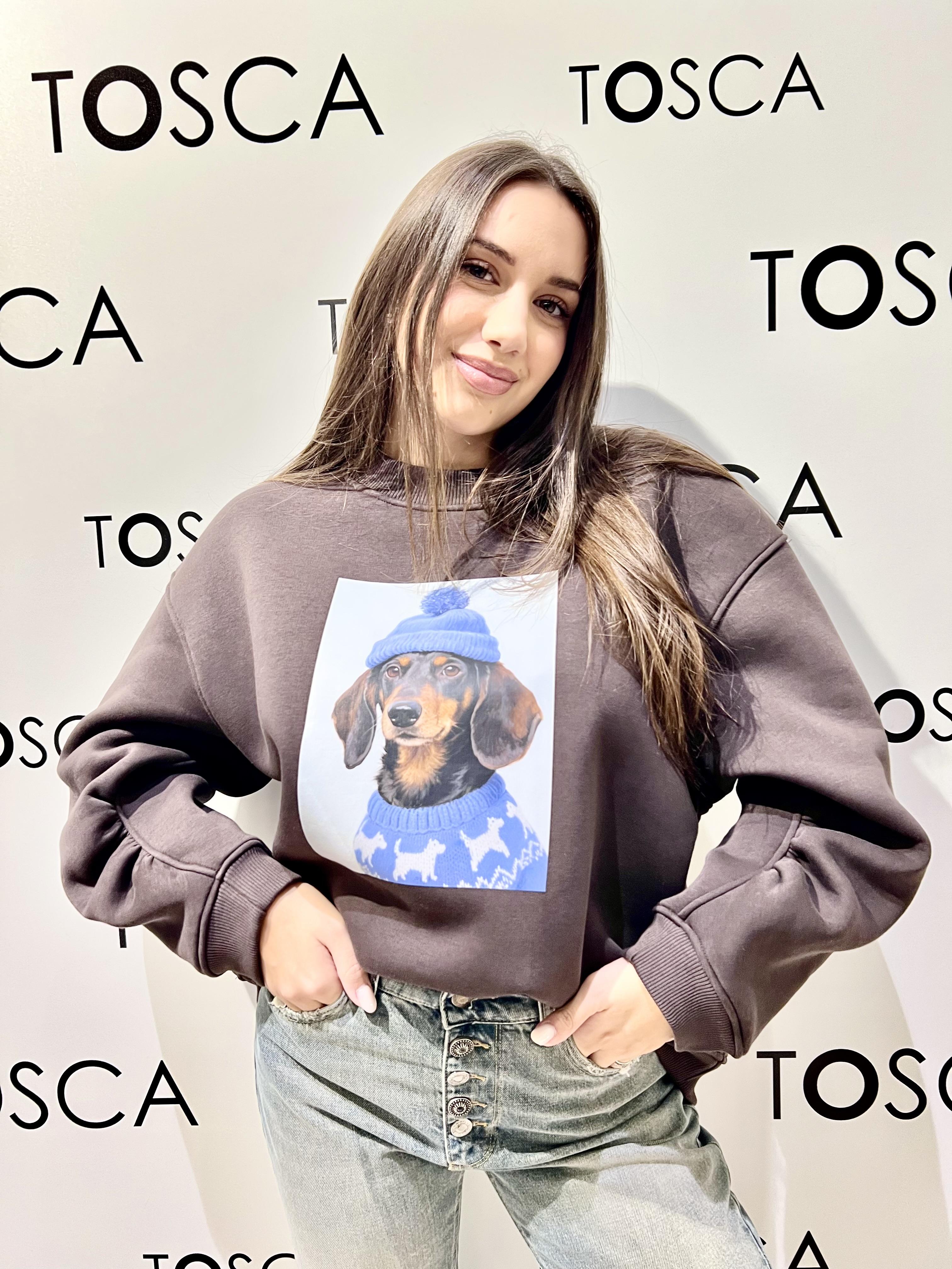 felpa con stampa cani vicolo RF0594MARRONE VICOLO