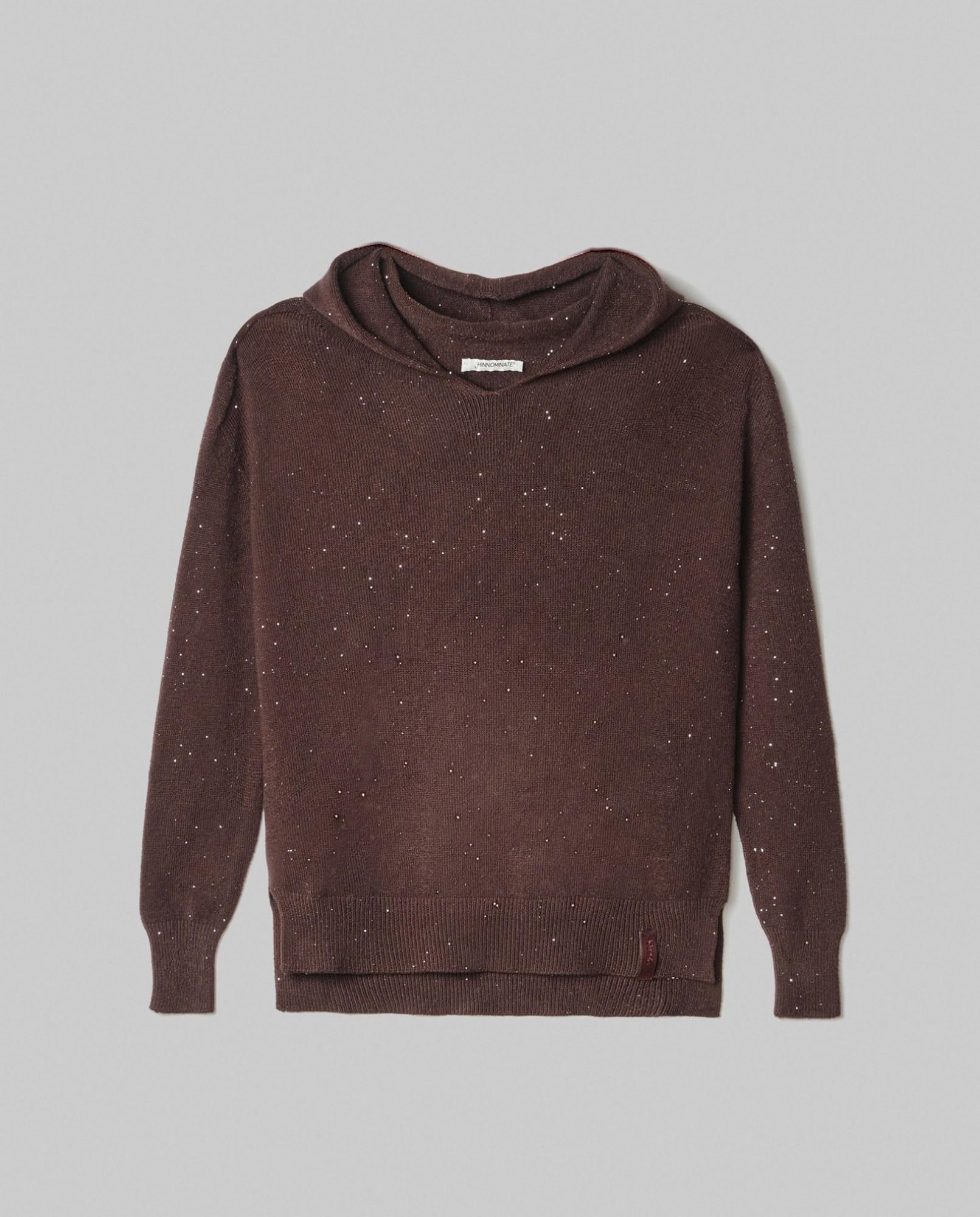maglia cappuccio con paillettes piu' lunga sul dietro hinnominate HMABW02310MTTM0001MARRONE HINNOMINATE
