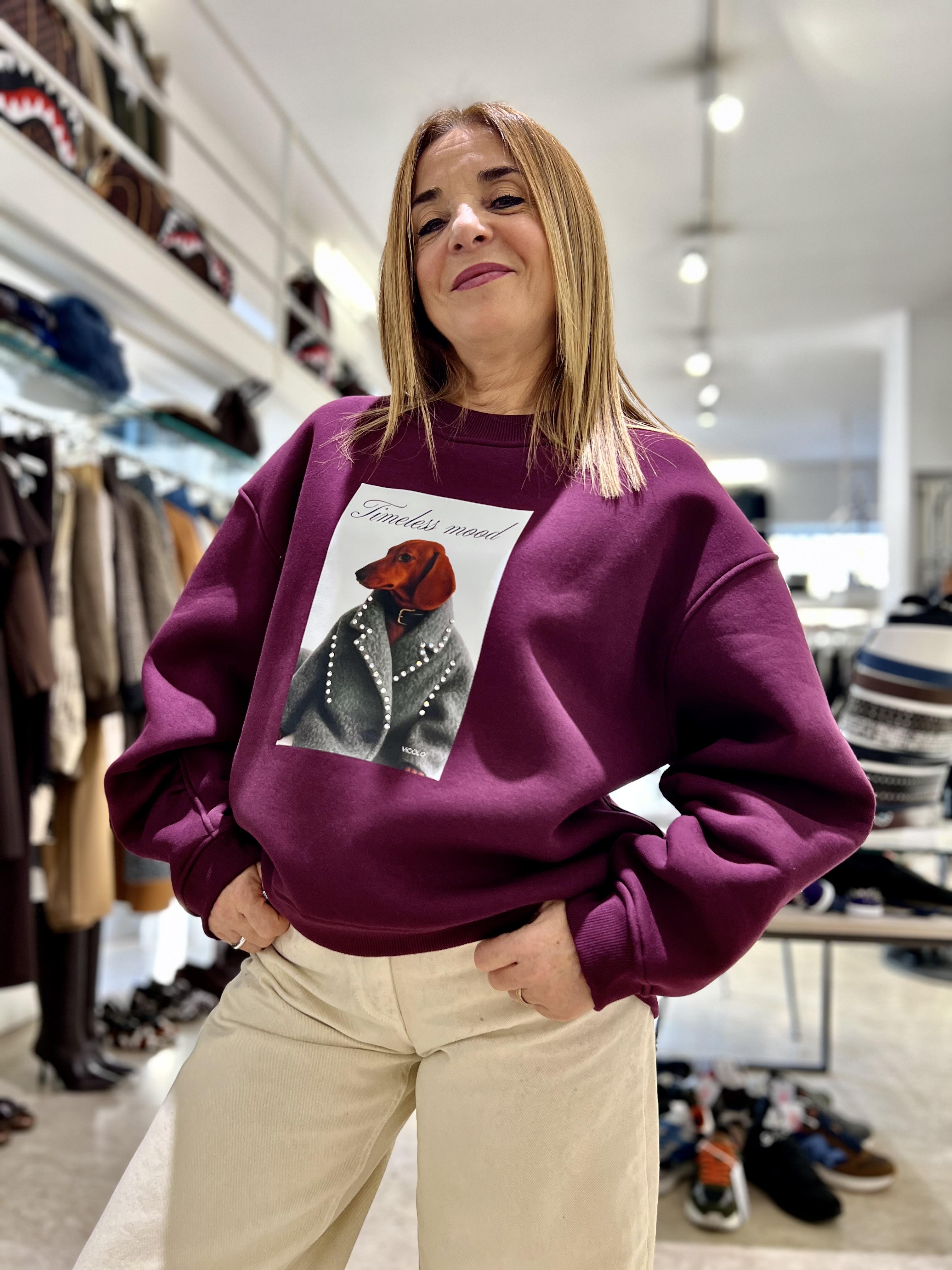 felpa con stampa cani vicolo RF0559BORDEAUX VICOLO