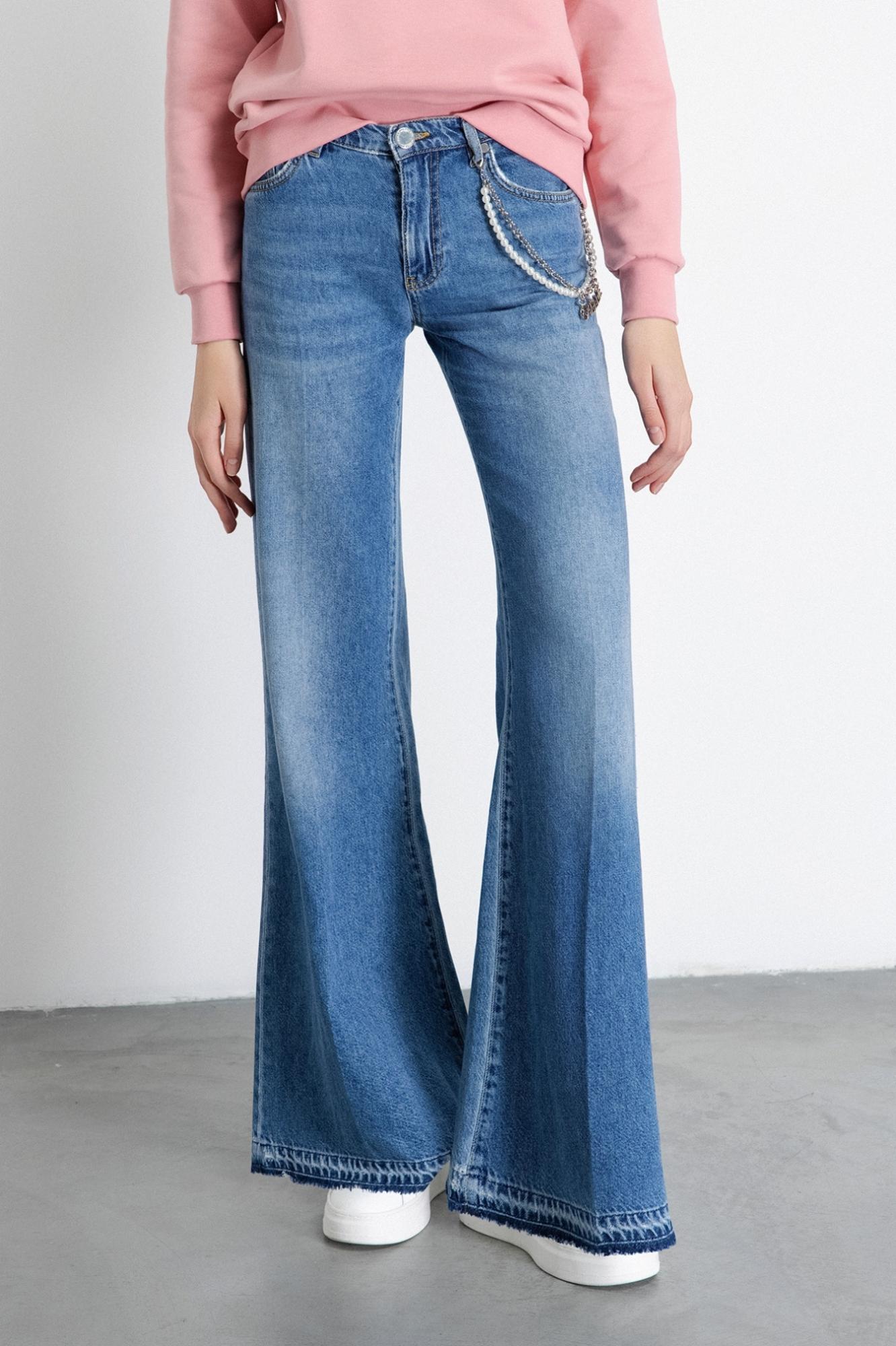 pantalone palazzo low waist con accessorio logato blu gaëlle paris GAABW07916MBFI0002DENIM GAELLE