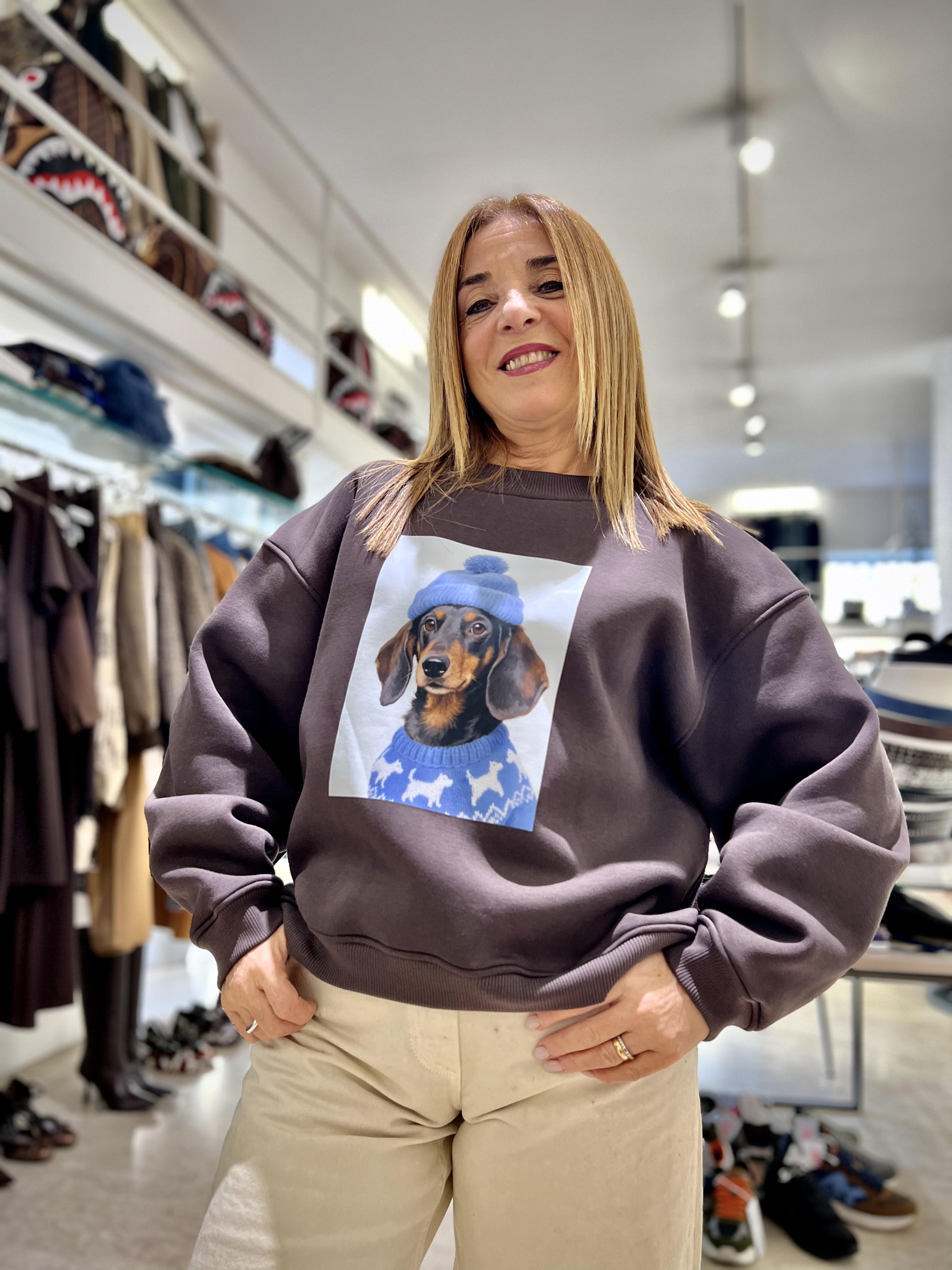 felpa con stampa cani vicolo RF0594MARRONE VICOLO