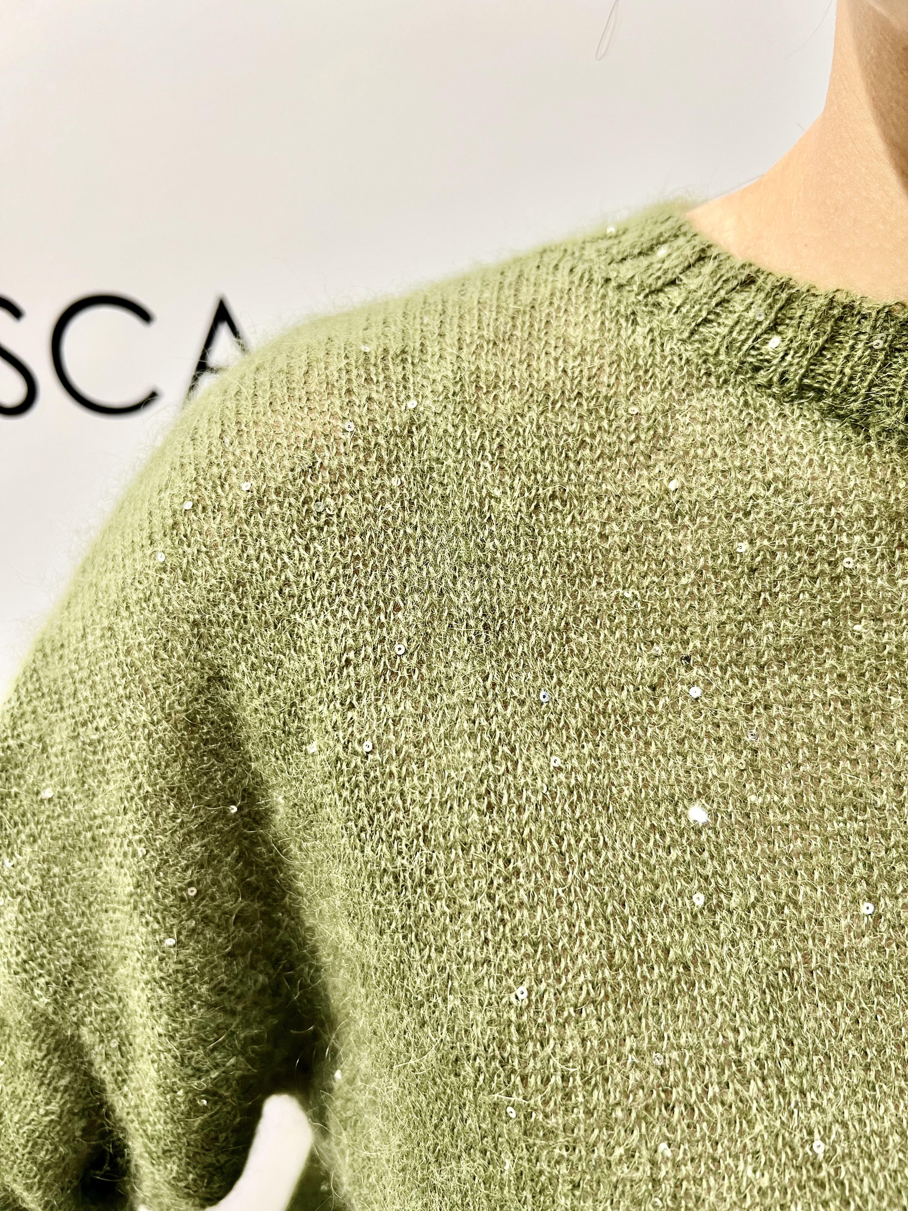 maglia girocollo con paillettes Z38R1098VERDE SOUVENIR