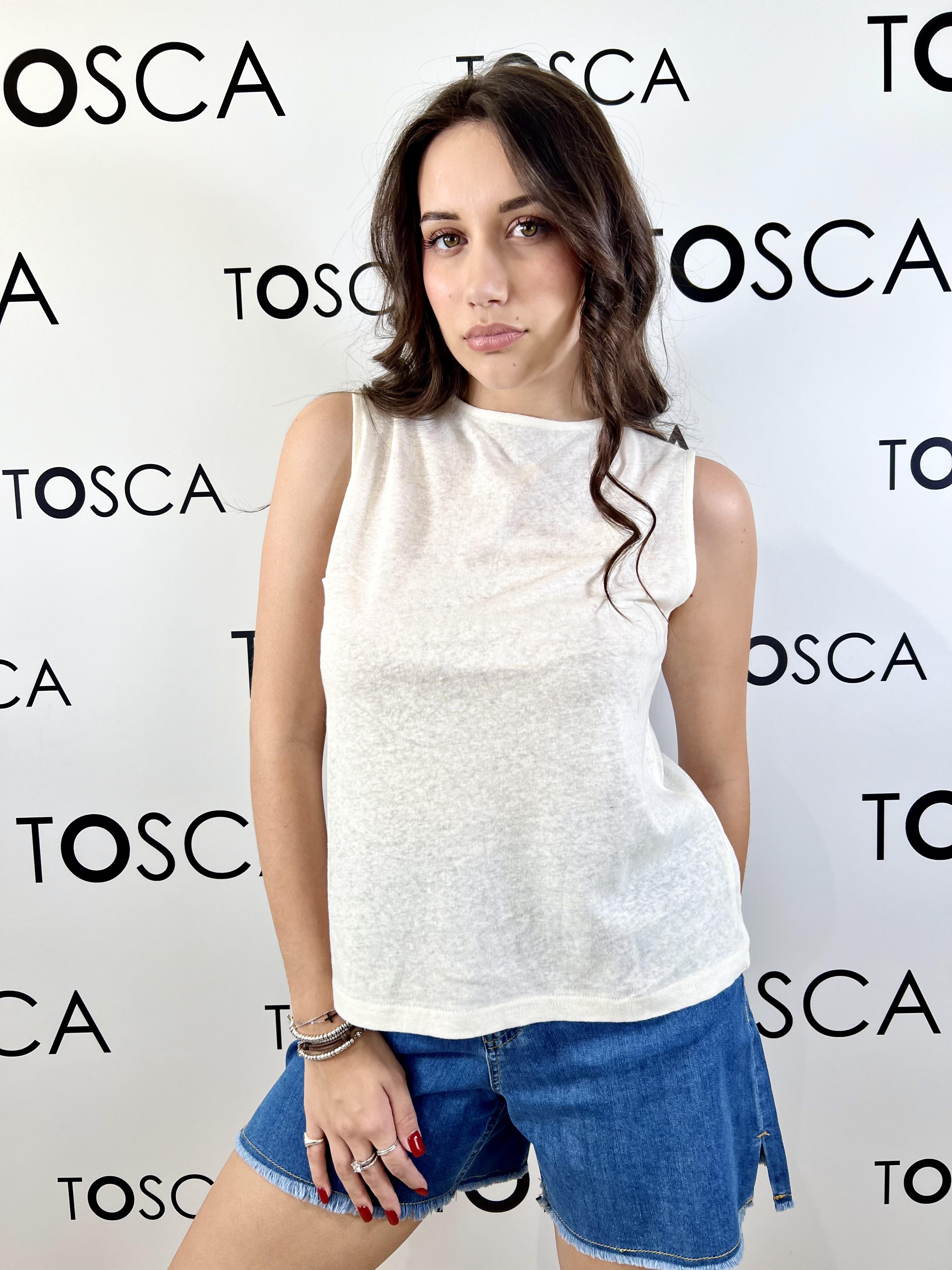 top misto lino con bottoncini white wise