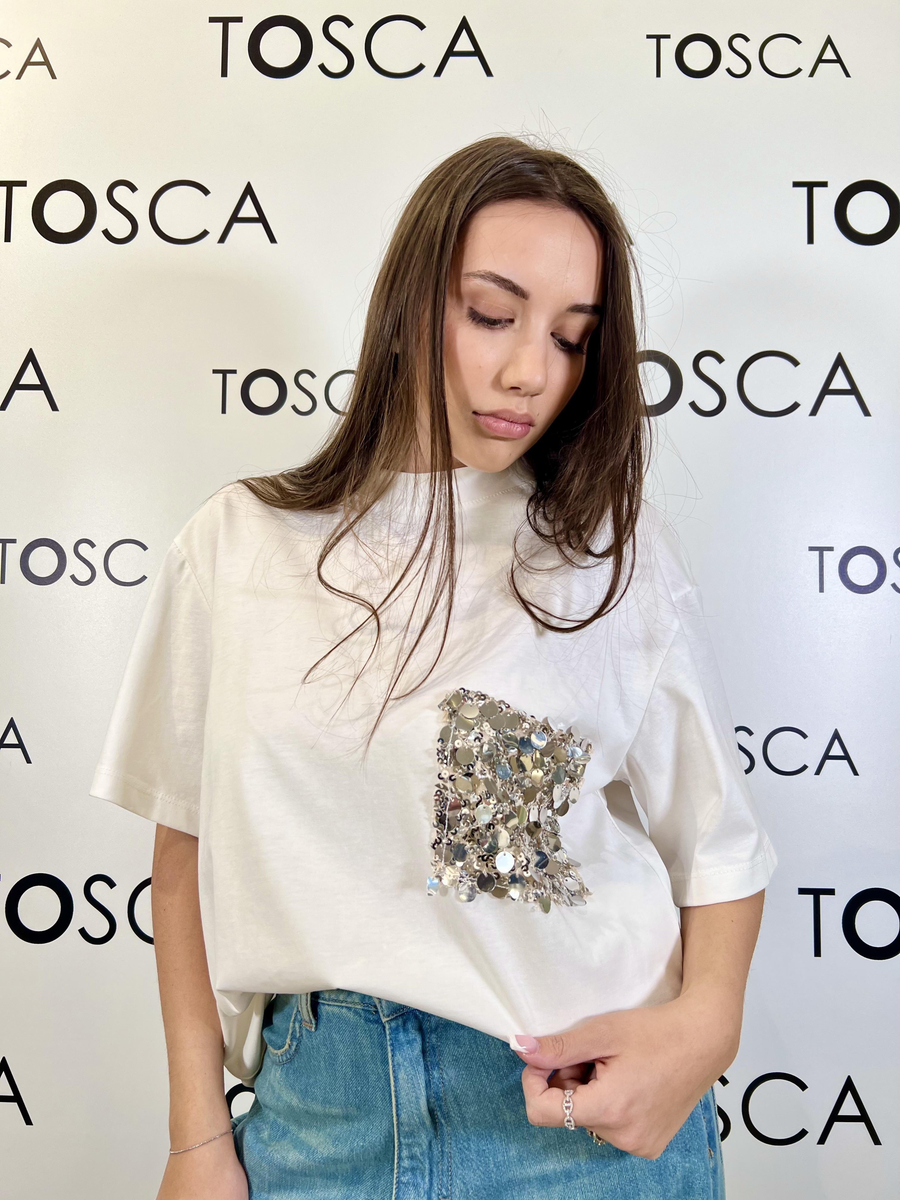 t-shirt con taschino in paillettes tensione in PE260112OFF WHITE TENSIONE IN