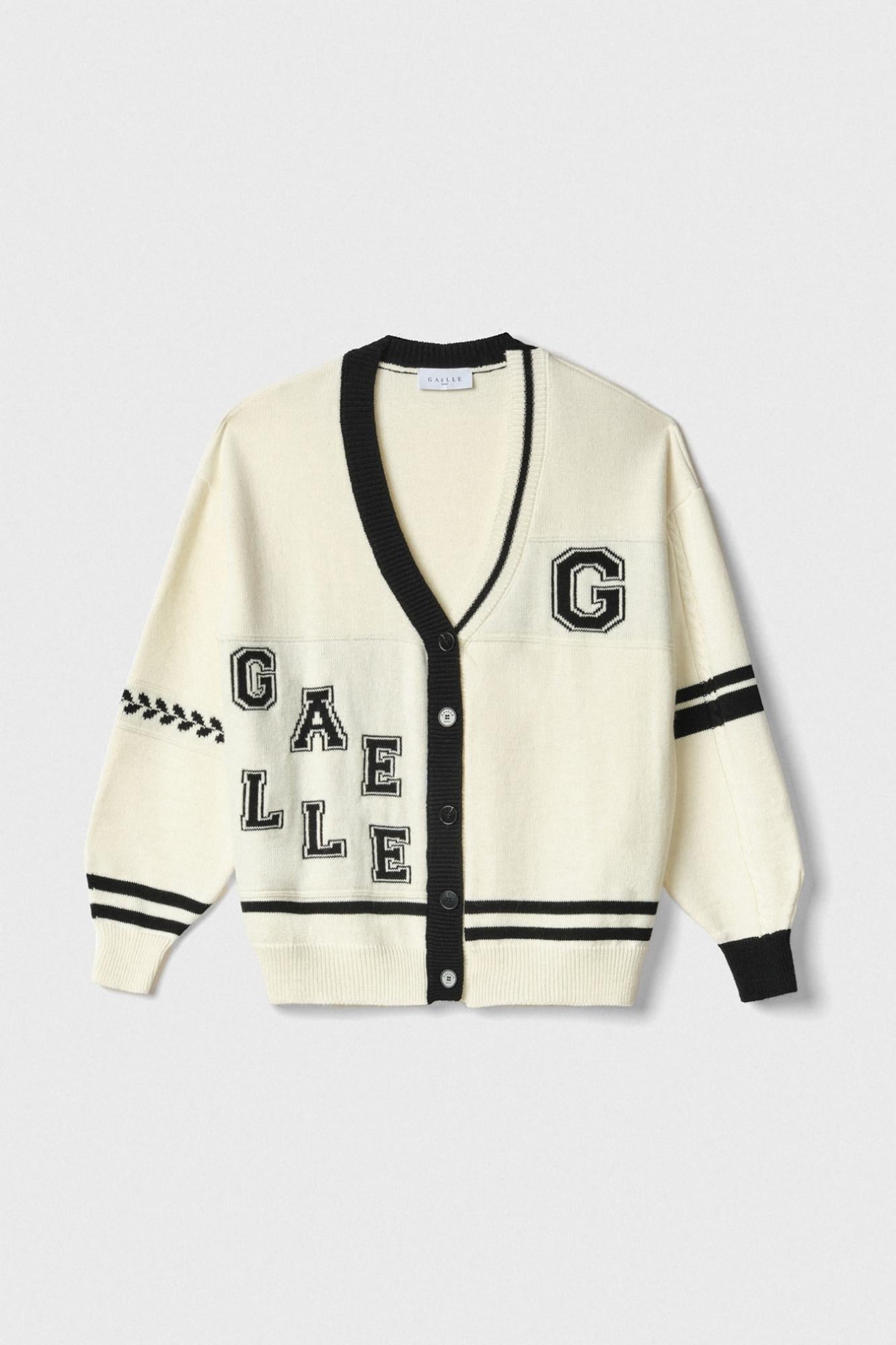 cardigan in maglieria con ricamo logo off white gaëlle paris GAABW07165MBFI0001OFF-WHITE GAELLE