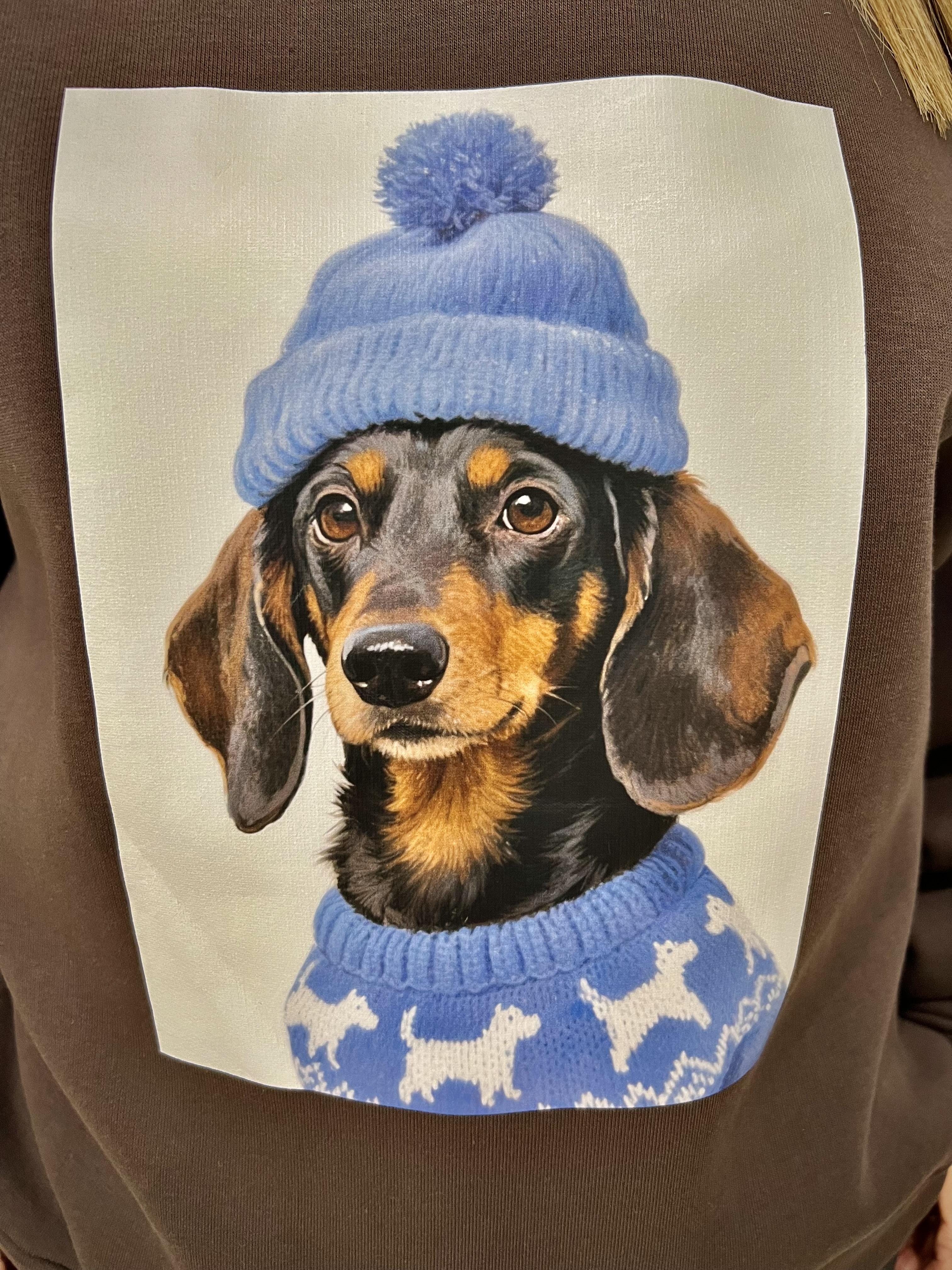 felpa con stampa cani vicolo RF0594MARRONE VICOLO