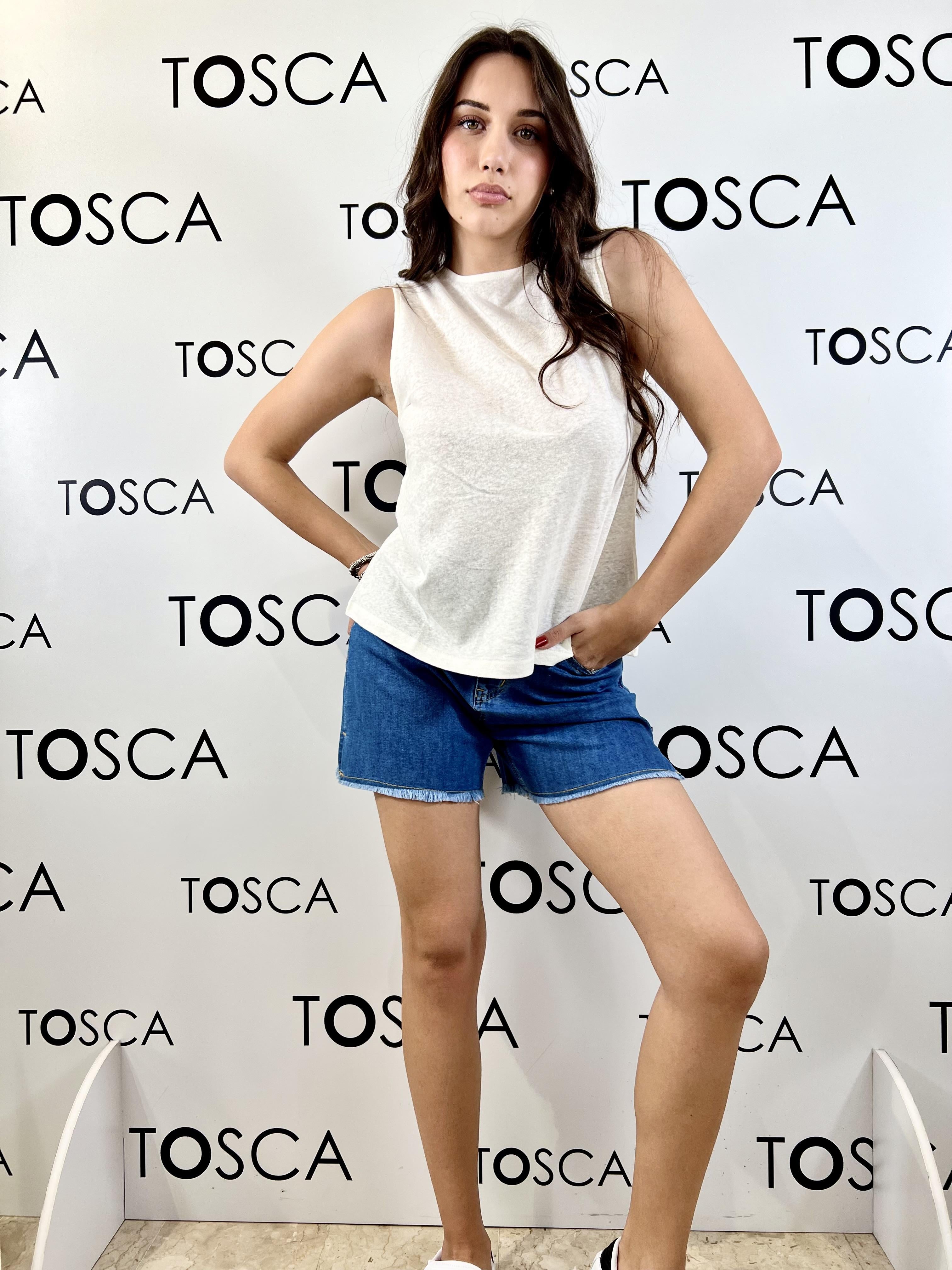top misto lino con bottoncini white wise