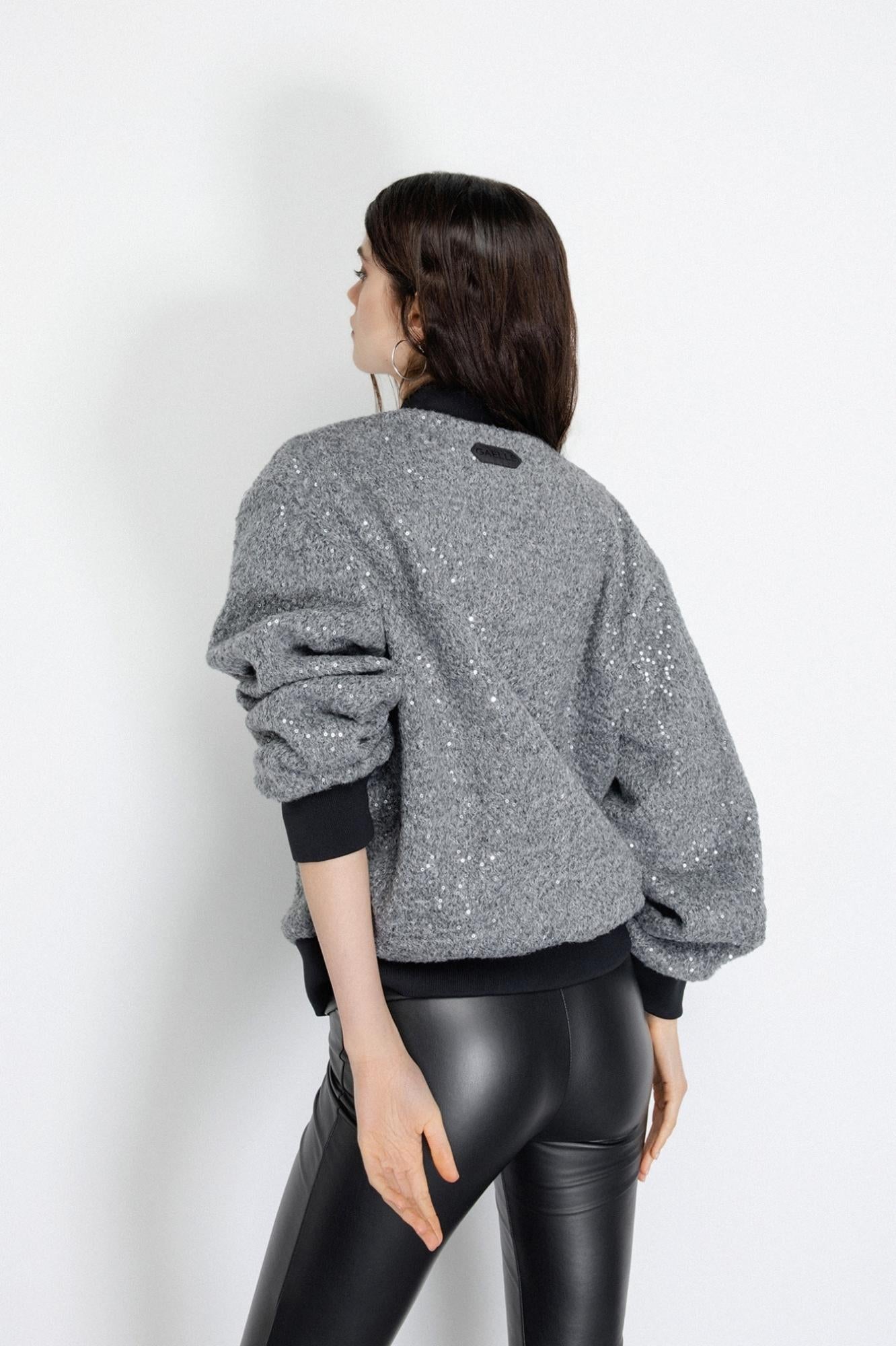 bomber college in panno con paillettes grigio ferro gaëlle paris GAABW06555TMTP0022GRIGIO GAELLE