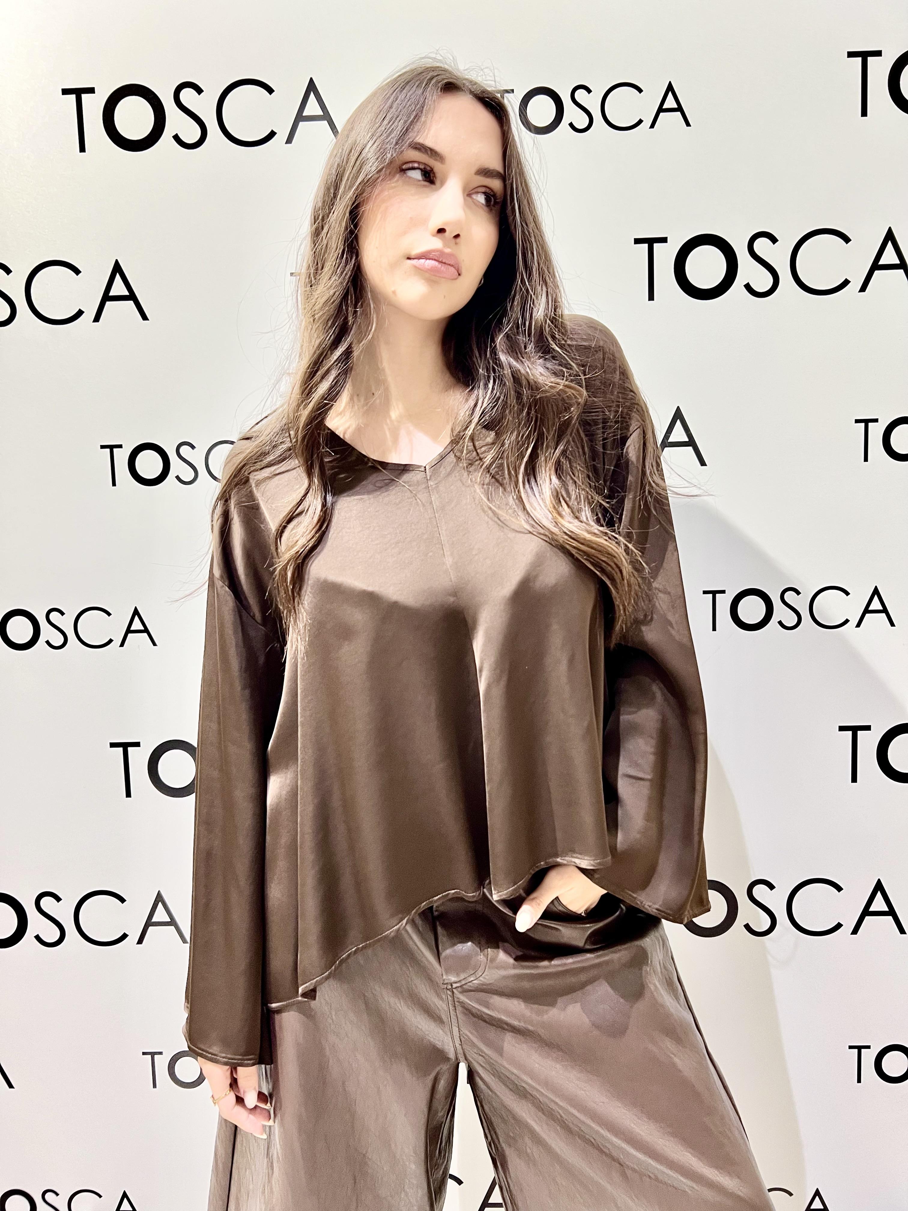 blusa scollo v moro maniche a calle W38F1079-25293V47MARRONE SOUVENIR