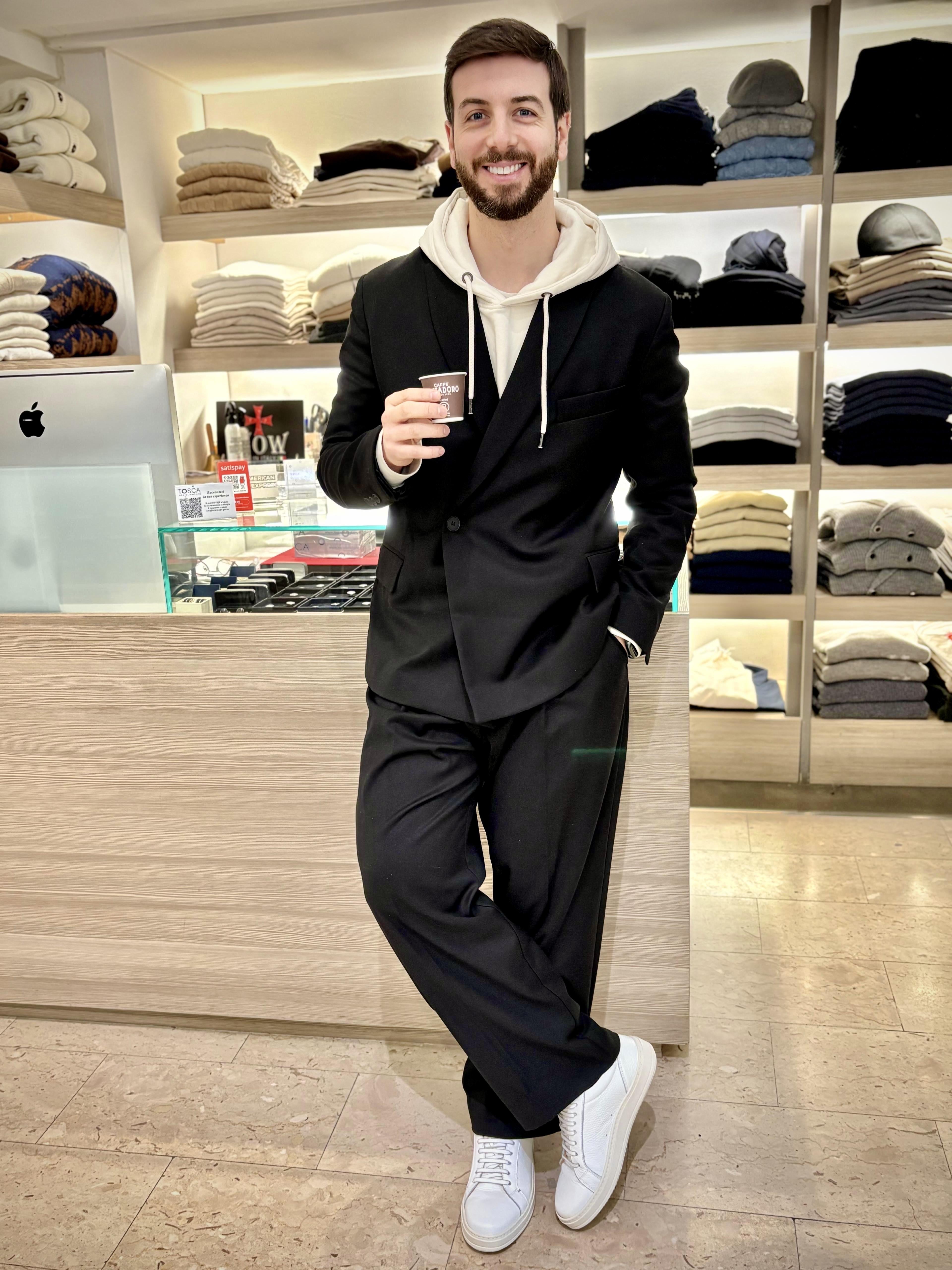 giacca doppiopetto in twill con etichetta HMABM01465TMTS0172NERO HINNOMINATE