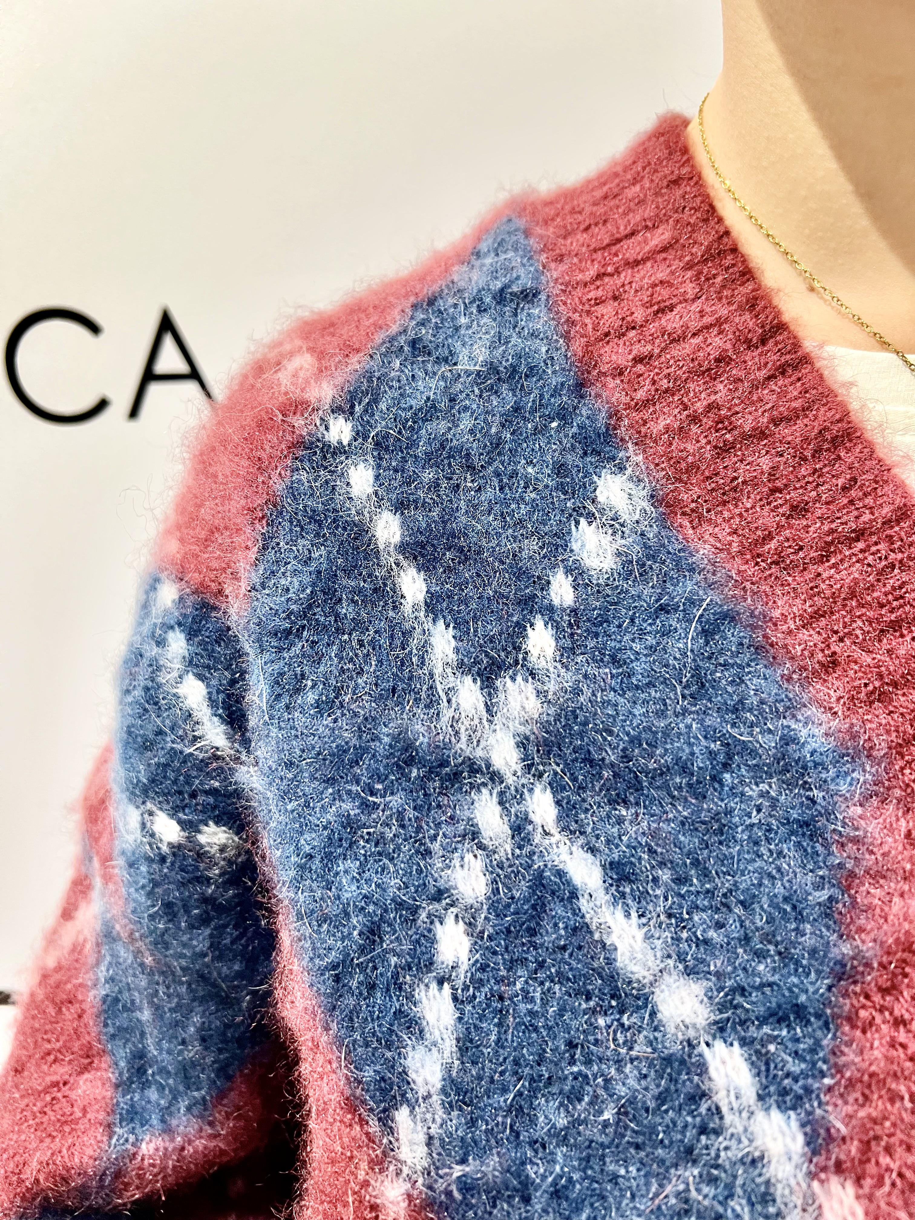 cardigan over rombi 3M1096NIBORDEAUX-BLU KONTATTO